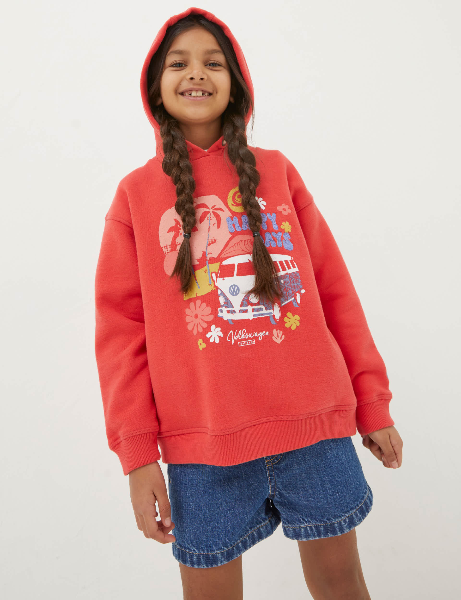 Fatface Girls Cotton Rich VW Hoodie (3-13 Yrs) - 5-6 Y - Red Mix, Red Mix