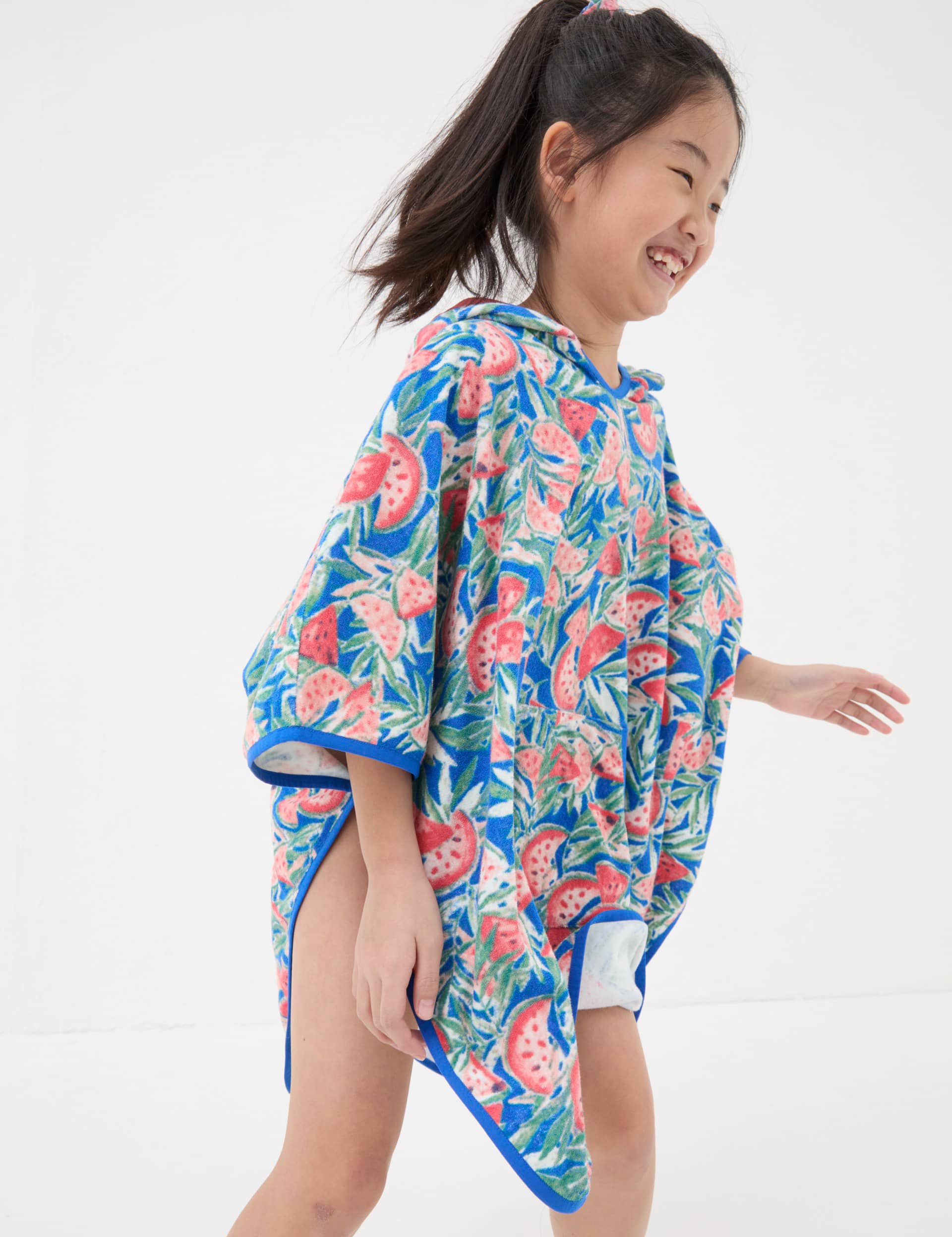 Fatface Girls Cotton Rich Watermelon Hooded Poncho