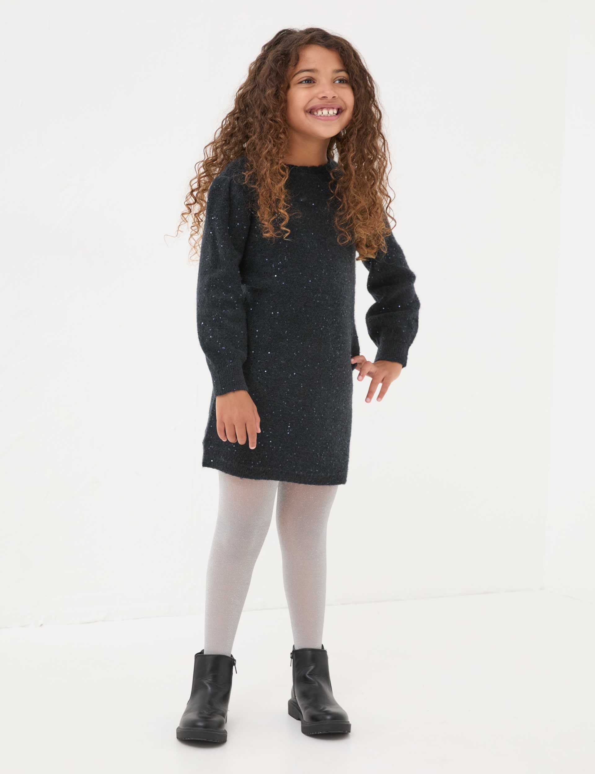 Fatface Girls Sequin Knitted Dress (3-13 Yrs) - 9-10Y - Navy, Navy