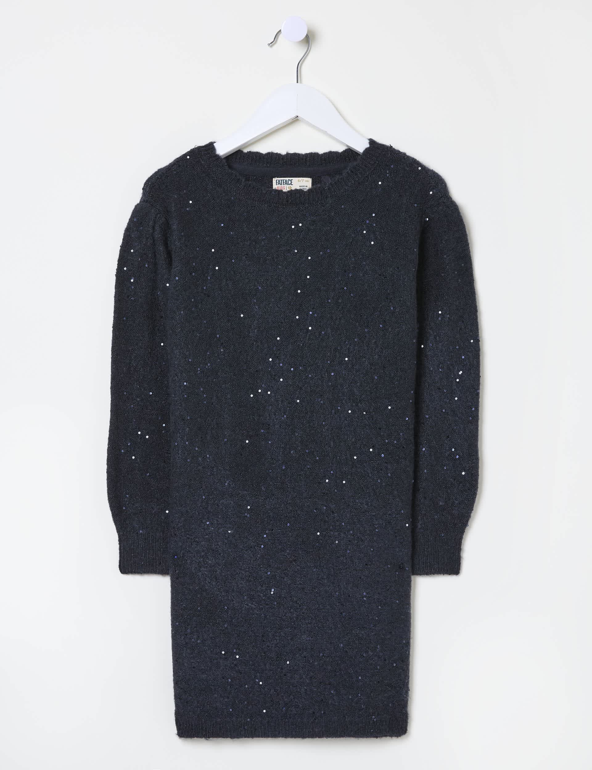 Fatface Girls Sequin Knitted Dress (3-13 Yrs) - 6-7 Y - Navy, Oatmeal,Navy