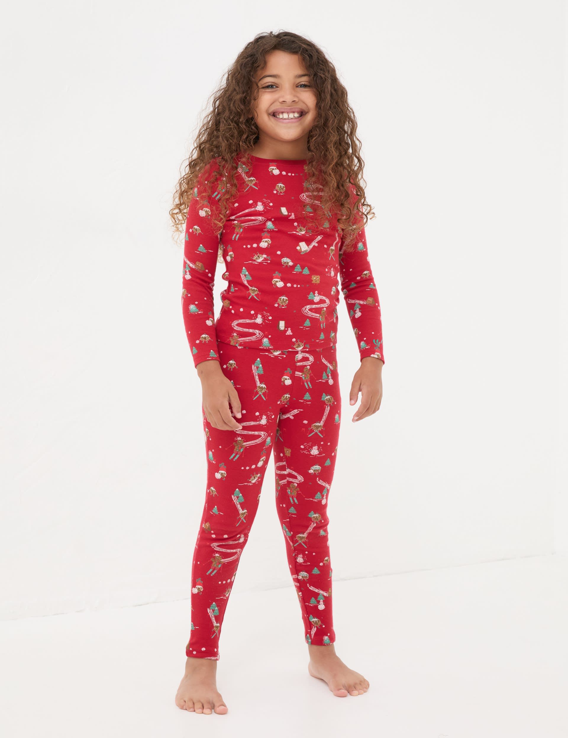 Fatface Girls Pure Cotton Christmas Pyjamas (3-13 Yrs) - 12-13 - Red Mix, Red Mix