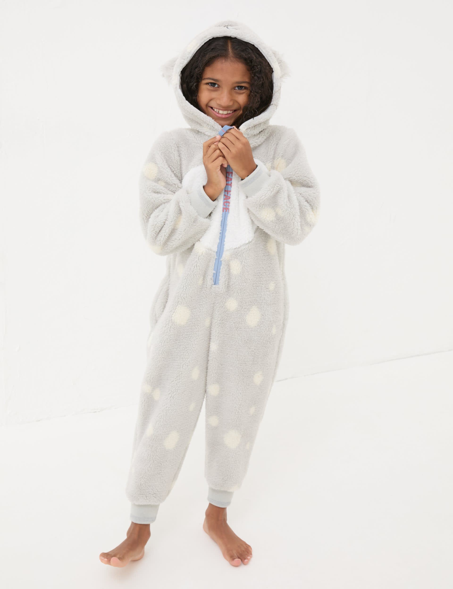 Fatface Girls Koala Onesie (3-13 Yrs) - 12-13 - Light Grey Mix, Light Grey Mix