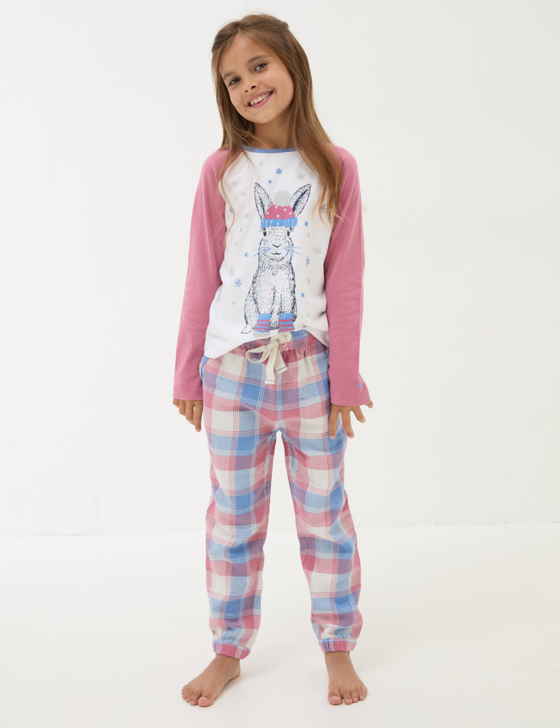 Fatface Girls Cotton Rich Rabbit Checked Pyjamas (3-13 Yrs) - 12-13 - Multi, Multi