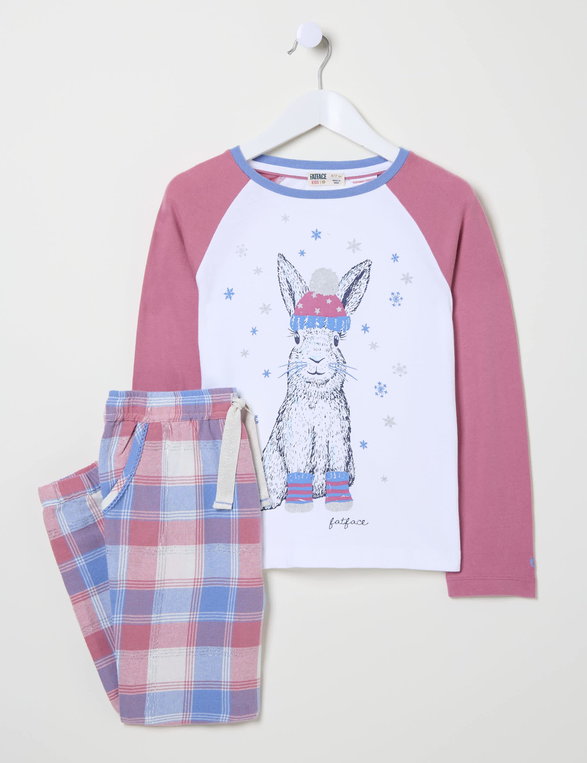 Fatface Girls Cotton Rich Rabbit Checked Pyjamas (3-13 Yrs) - 5-6 Y - Multi, Multi