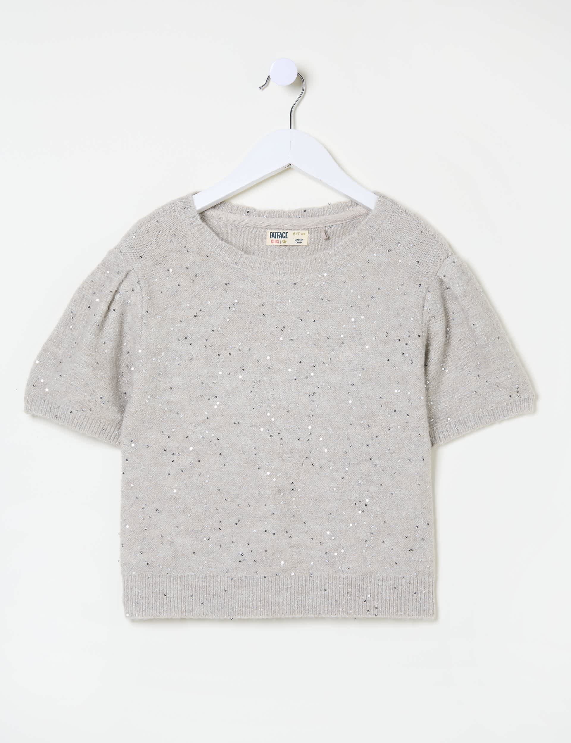 Fatface Girls Sequin Knitted Top (3-13 Yrs) - 12-13 - Oatmeal, Oatmeal