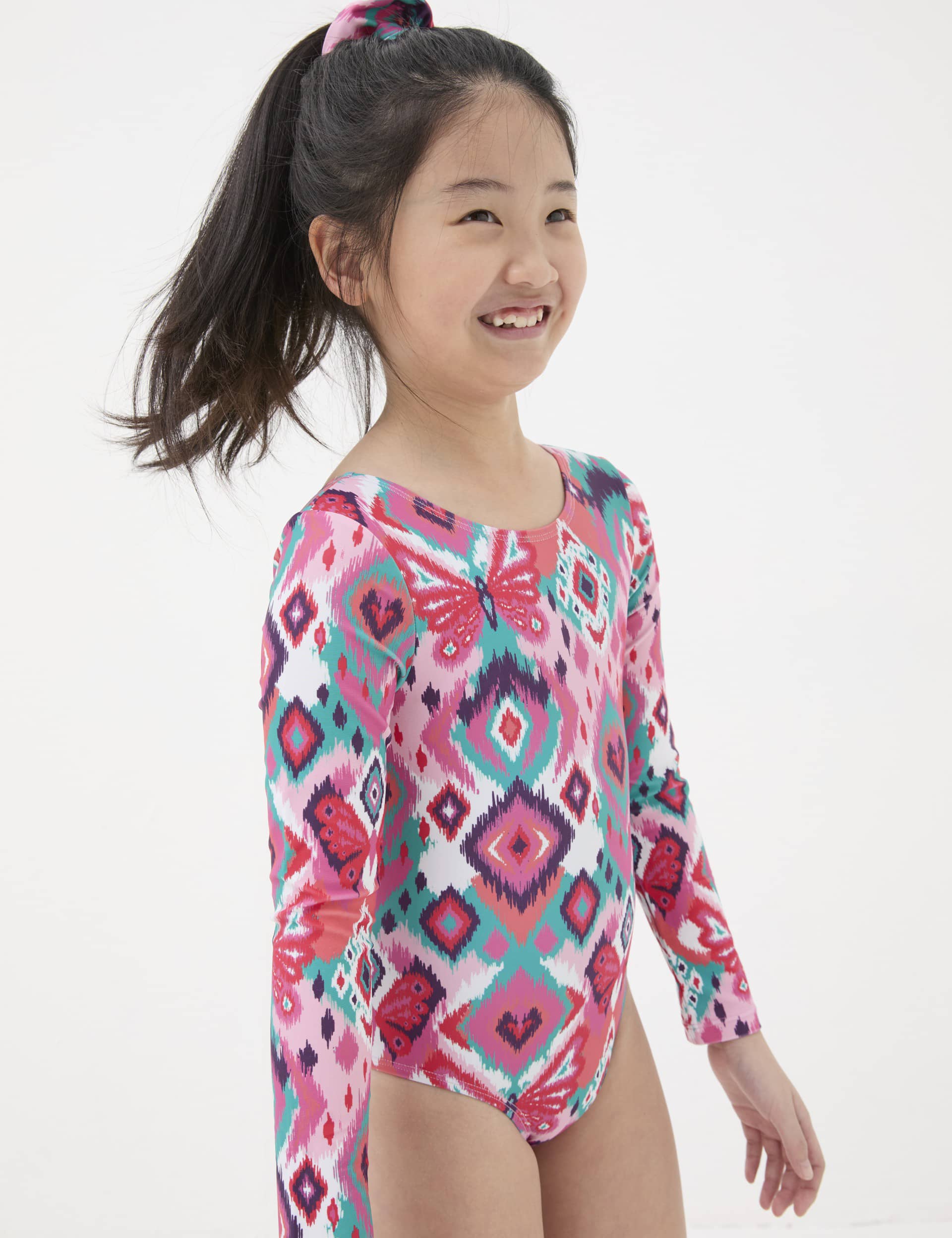 Fatface Girls Butterfly Print Long Sleeve Swimsuit (3-13 Yrs) - 7-8 Y - Multi, Multi