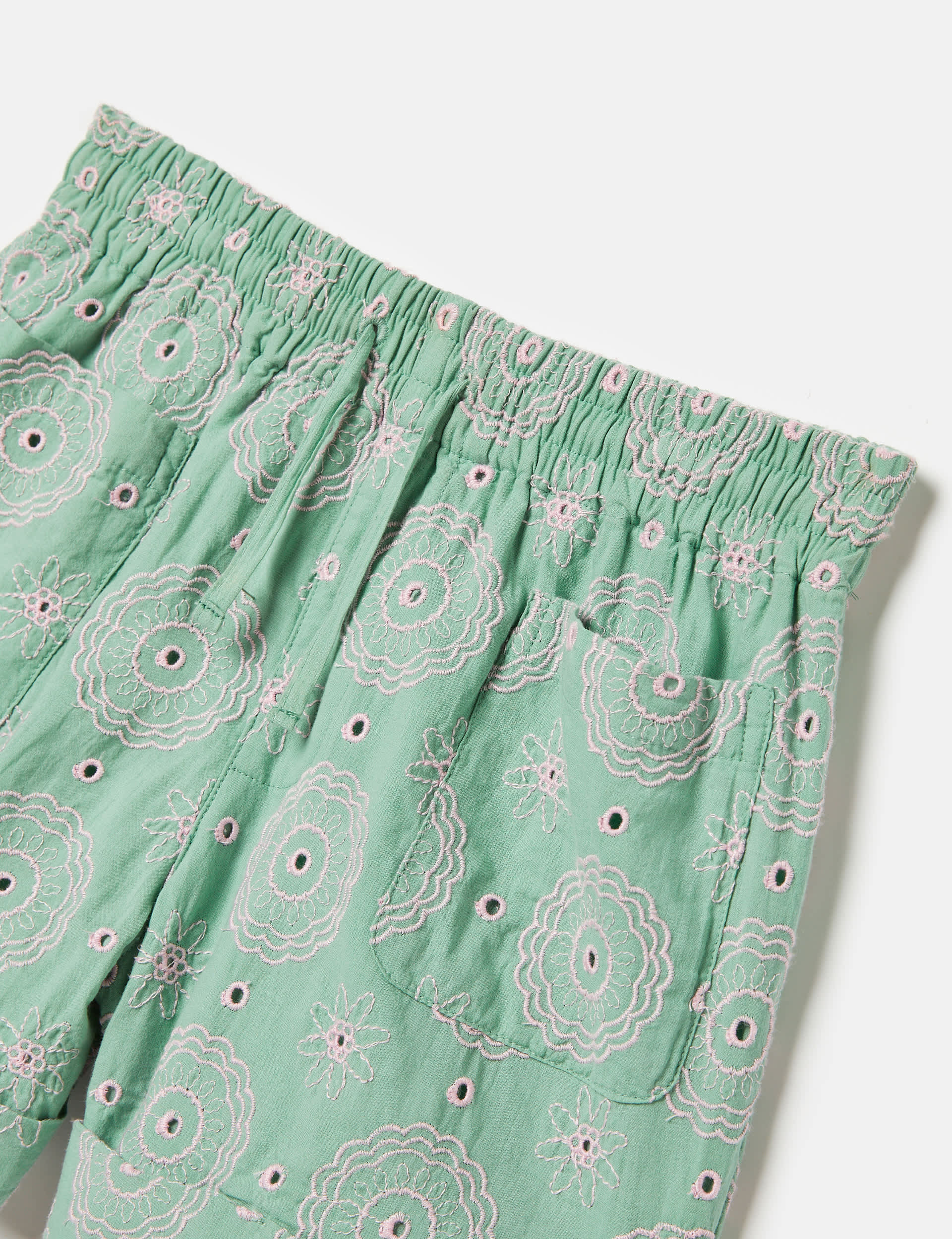 Joules Girls Pure Cotton Floral Embroidered Shorts (2-12 Yrs) - 8y - Green Mix, Green Mix