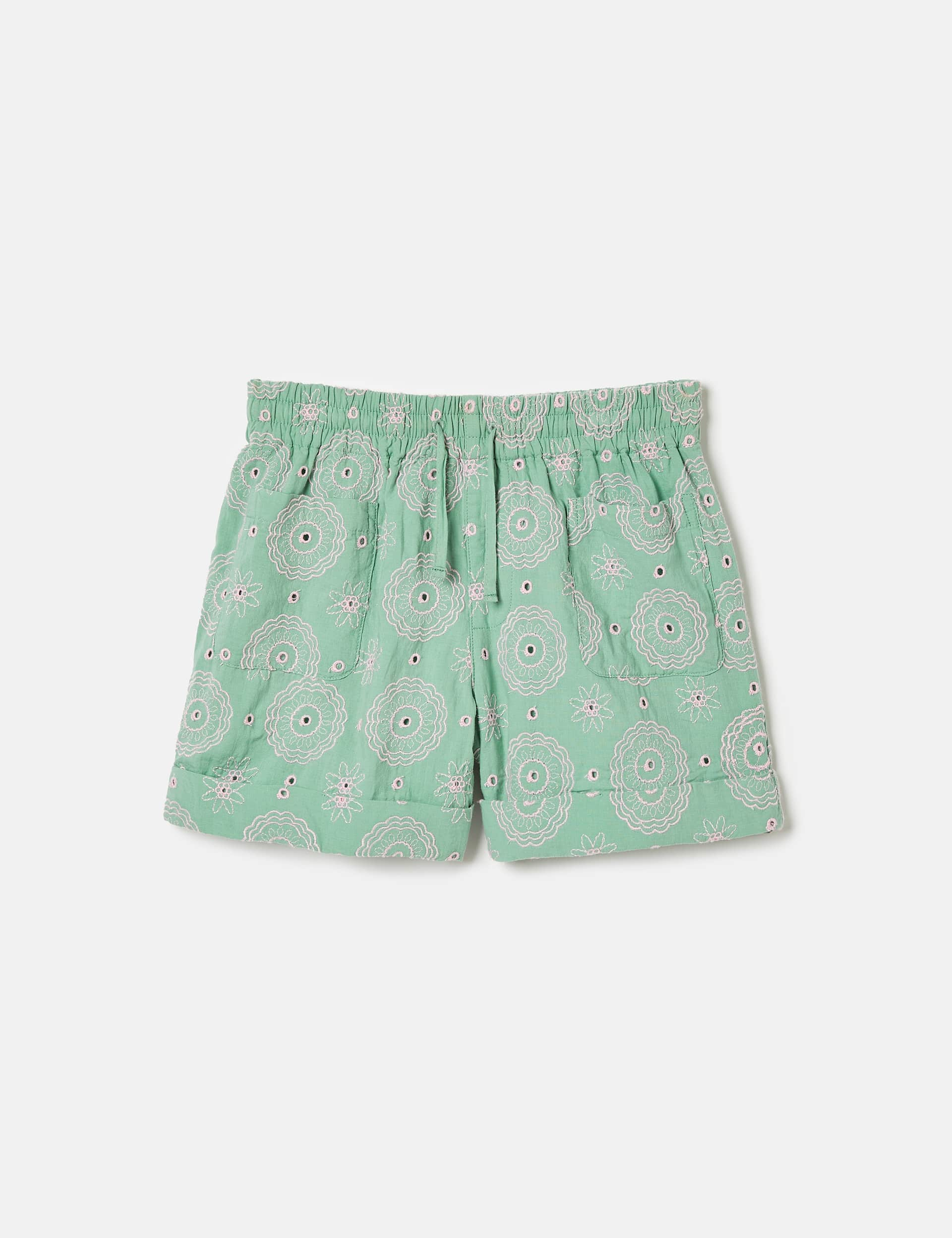 Joules Girls Pure Cotton Floral Embroidered Shorts (2-12 Yrs) - 8y - Green Mix, Green Mix