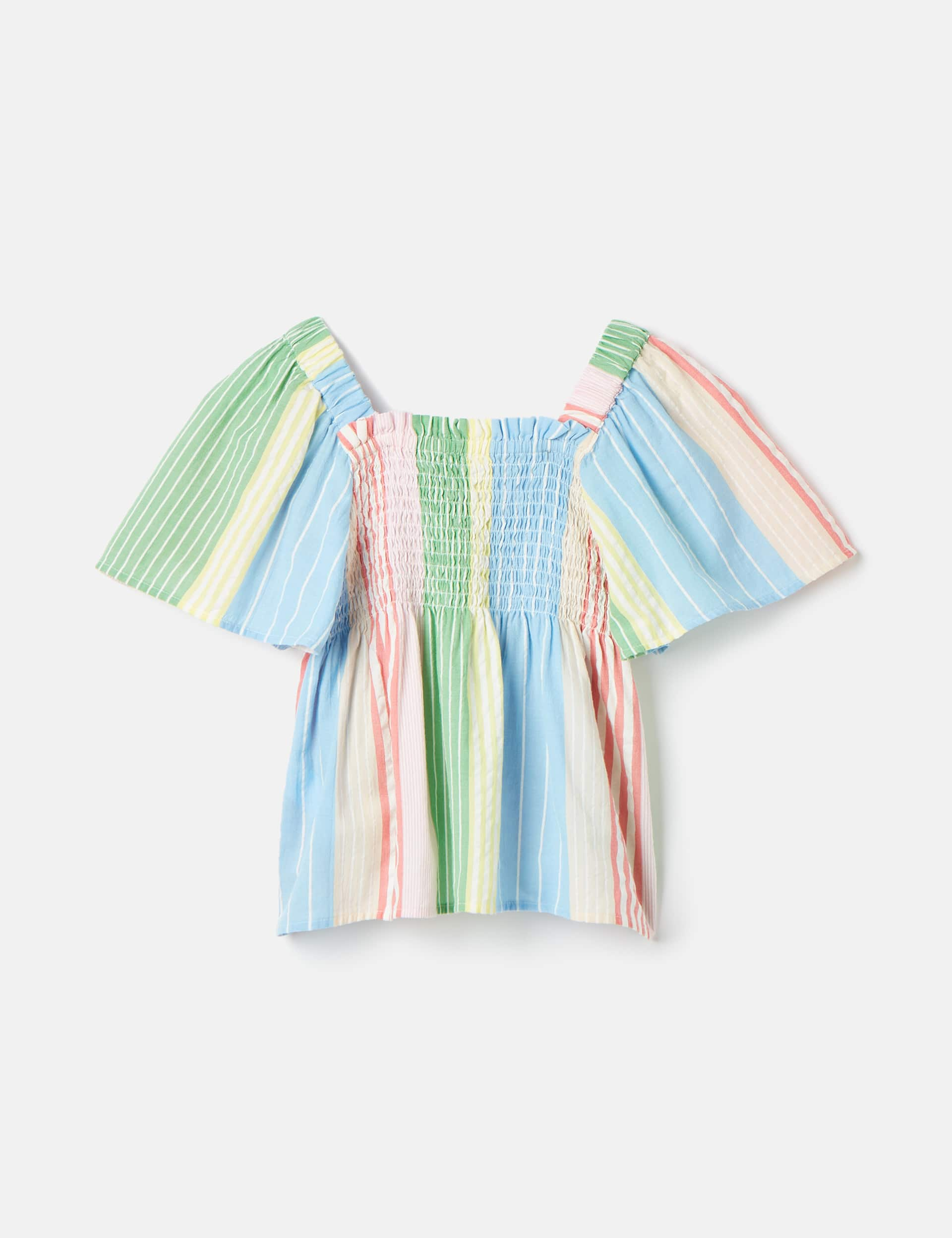 Joules Girls Pure Cotton Striped Shirred Top (2-12 Yrs) - 5y - Multi, Multi