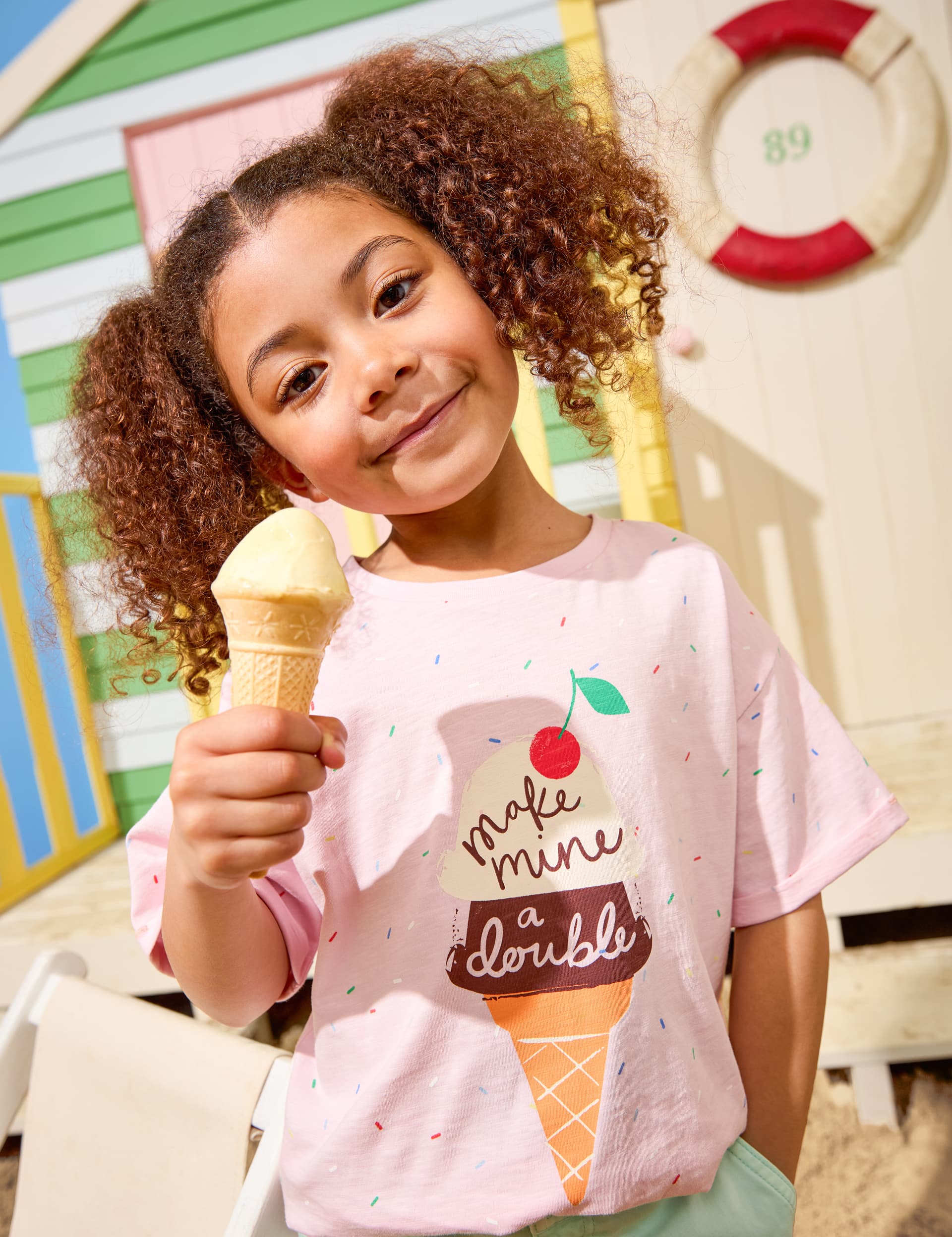 Joules Girls Pure Cotton Ice Cream T-Shirt (2-10 Yrs) - 5y - Pink, Pink