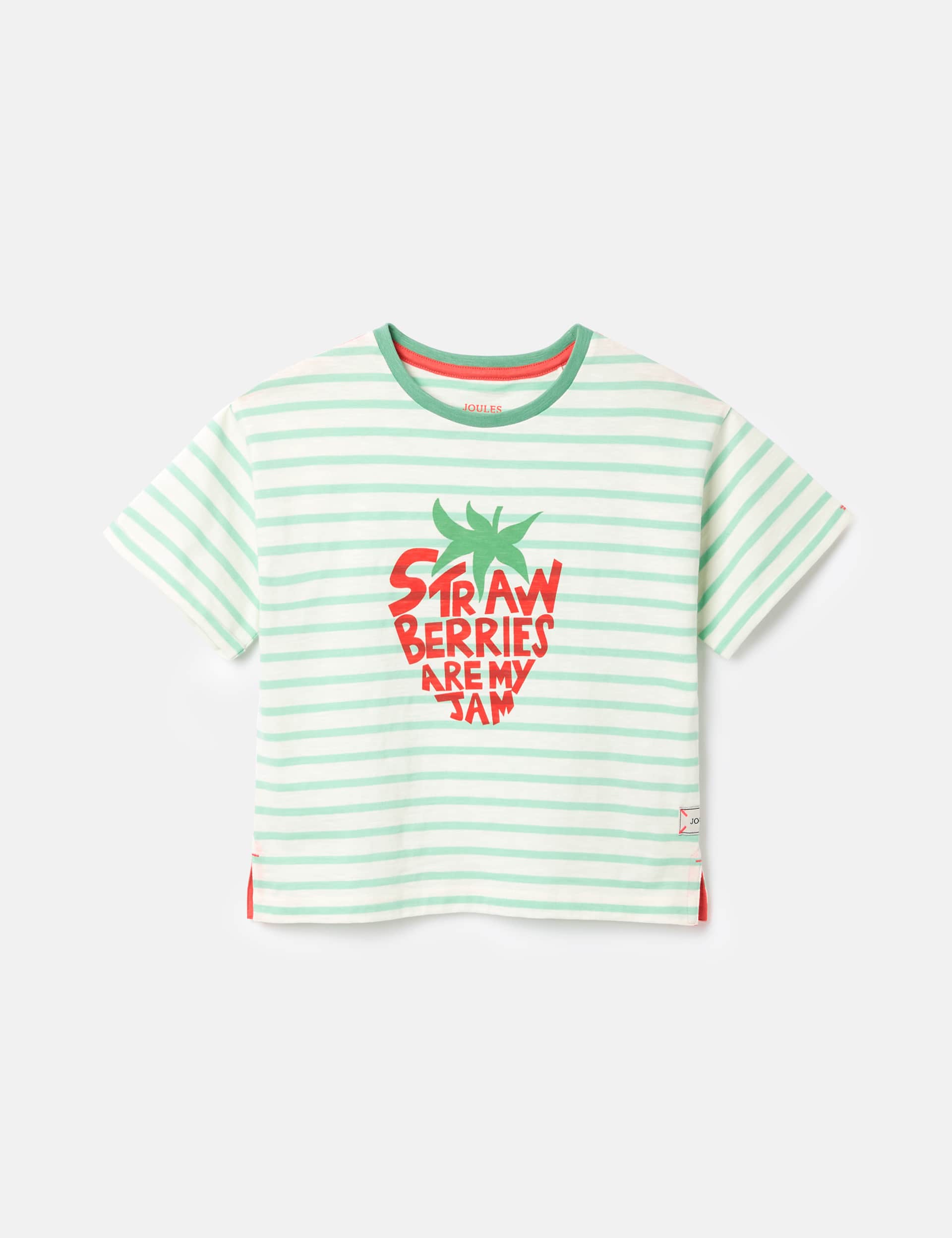 Joules Girls Pure Cotton Striped Strawberry T-Shirt (2-10 Yrs)