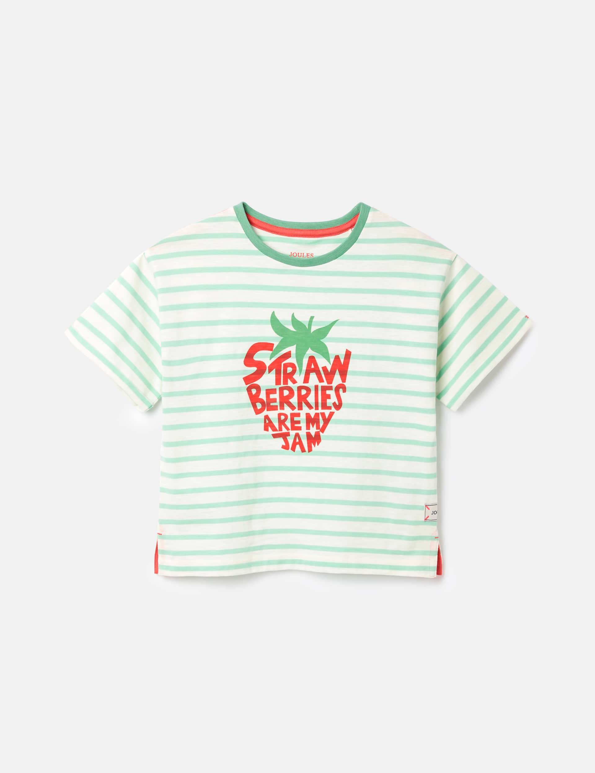 Joules Girls Pure Cotton Striped Strawberry T-Shirt (2-10 Yrs) - 4y - Green Mix, Green Mix