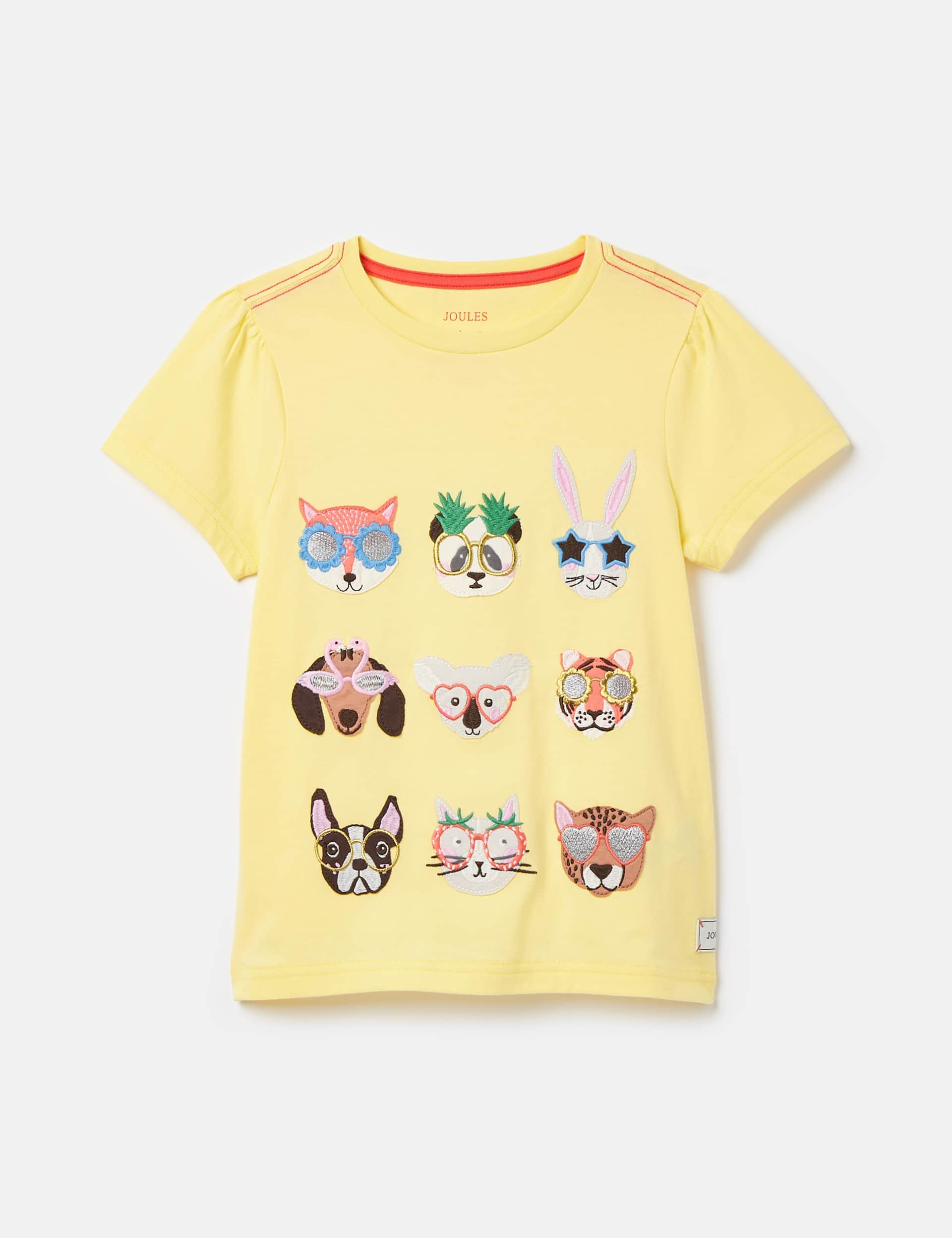 Joules Girls Pure Cotton Animal Embroidered T-Shirt (2-8 Yrs) - 3y - Yellow, Yellow