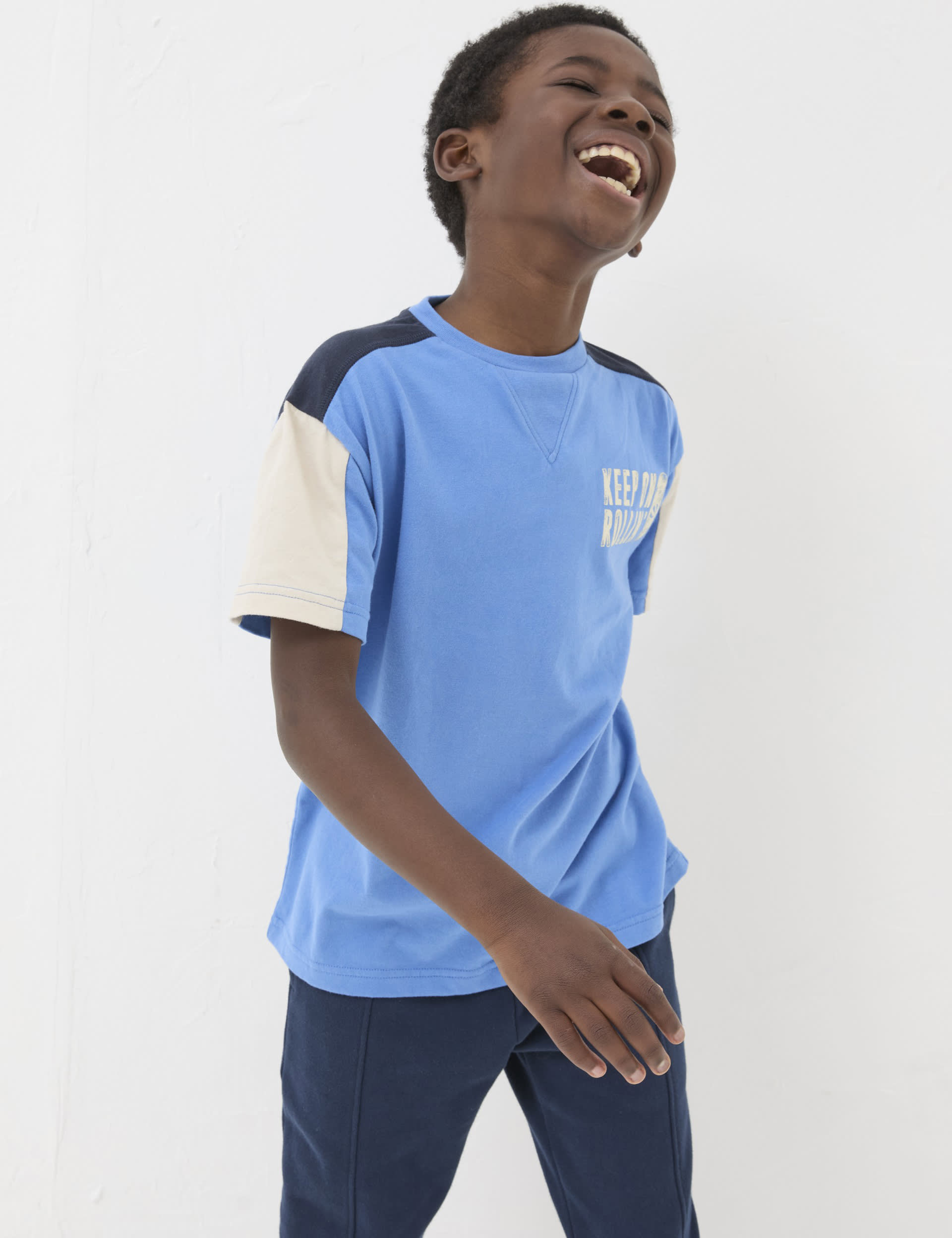 Fatface Boys Pure Cotton Colour Block T-Shirt (3-13 Yrs) - 5-6 Y - Blue Mix, Blue Mix