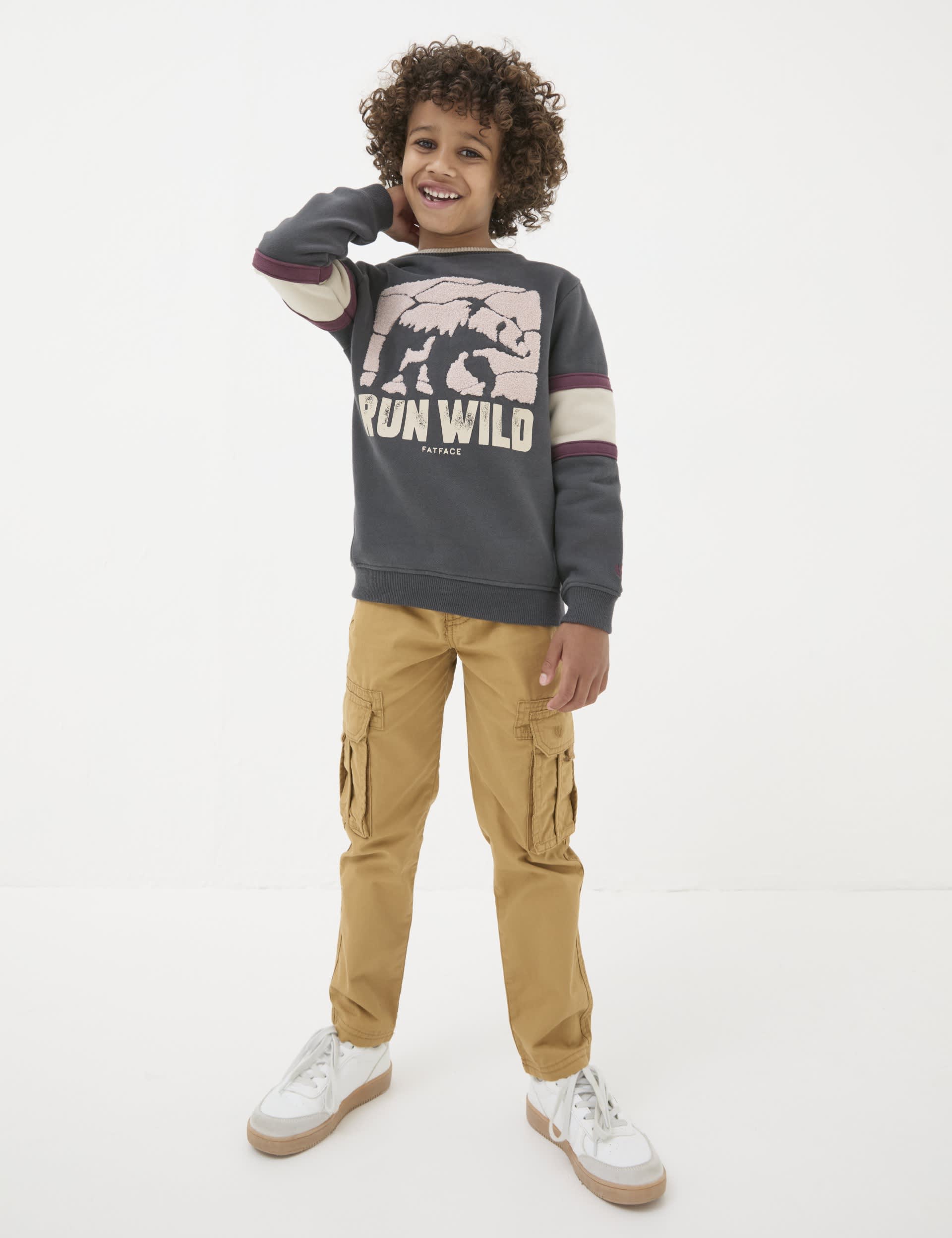 Fatface Boys Cotton Rich Run Wild Graphic Sweatshirt (3-13 Yrs) - 8-9 Y - Grey Mix, Grey Mix