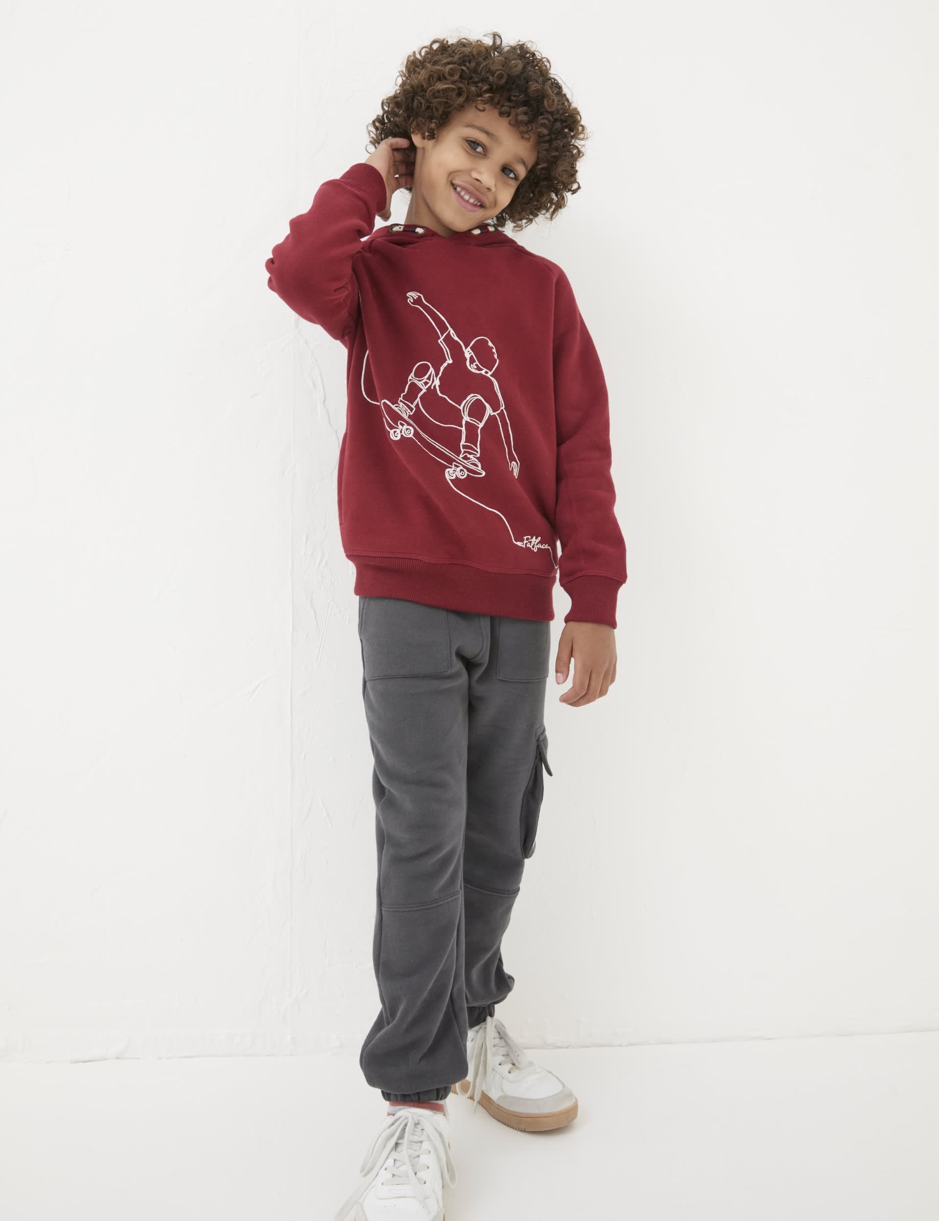 Fatface Boys Cotton Rich Skate Embroidered Hoodie (3-13 Yrs) - 9-10Y - Red Mix, Red Mix