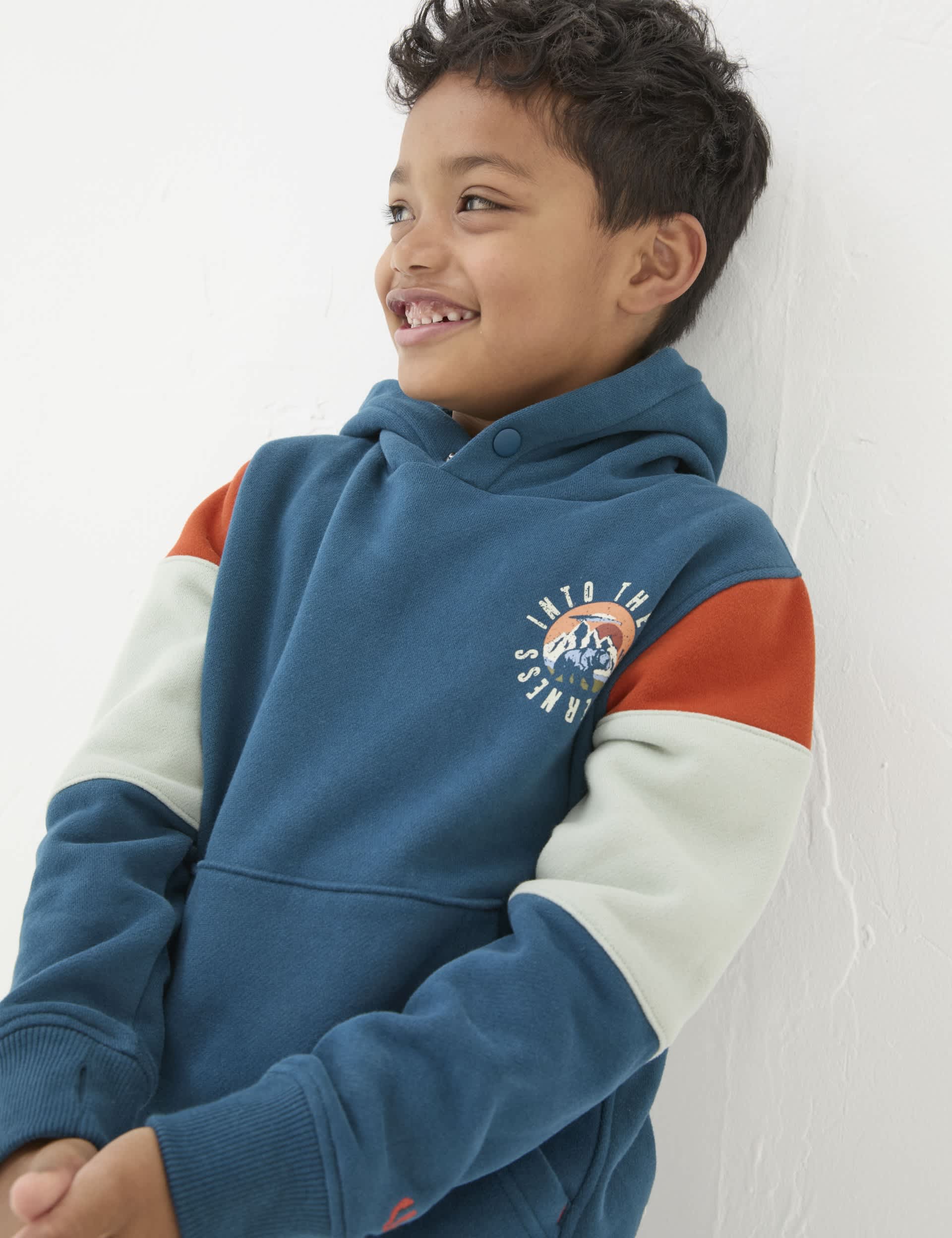 Fatface Boys Cotton Rich Wilderness Graphic Hoodie (3-13 Yrs) - 8-9 Y - Blue Mix, Blue Mix