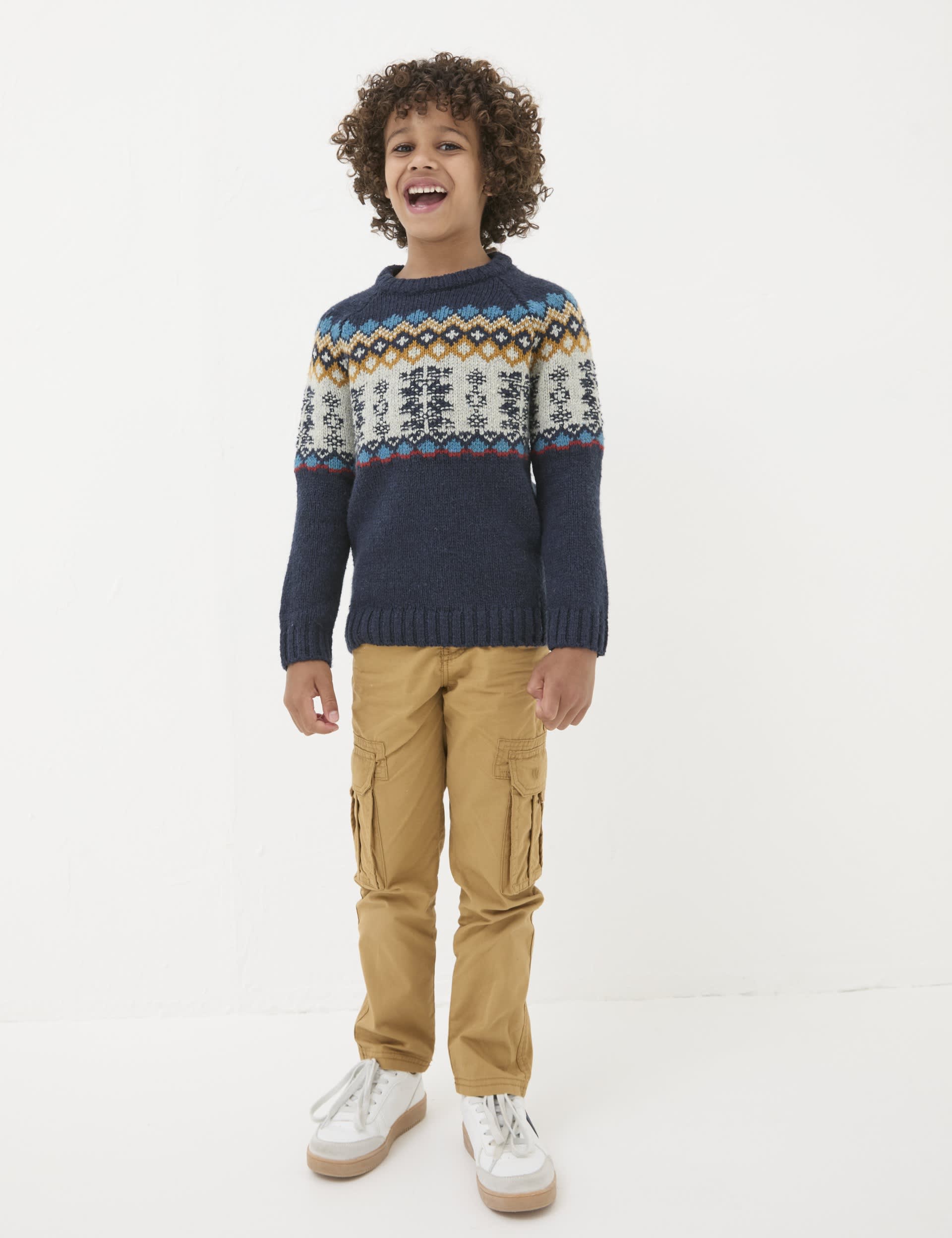 Fatface Boys Wool Blend Fair Isle Knitted Jumper (3-13 Yrs) - 10-11 - Navy Mix, Navy Mix