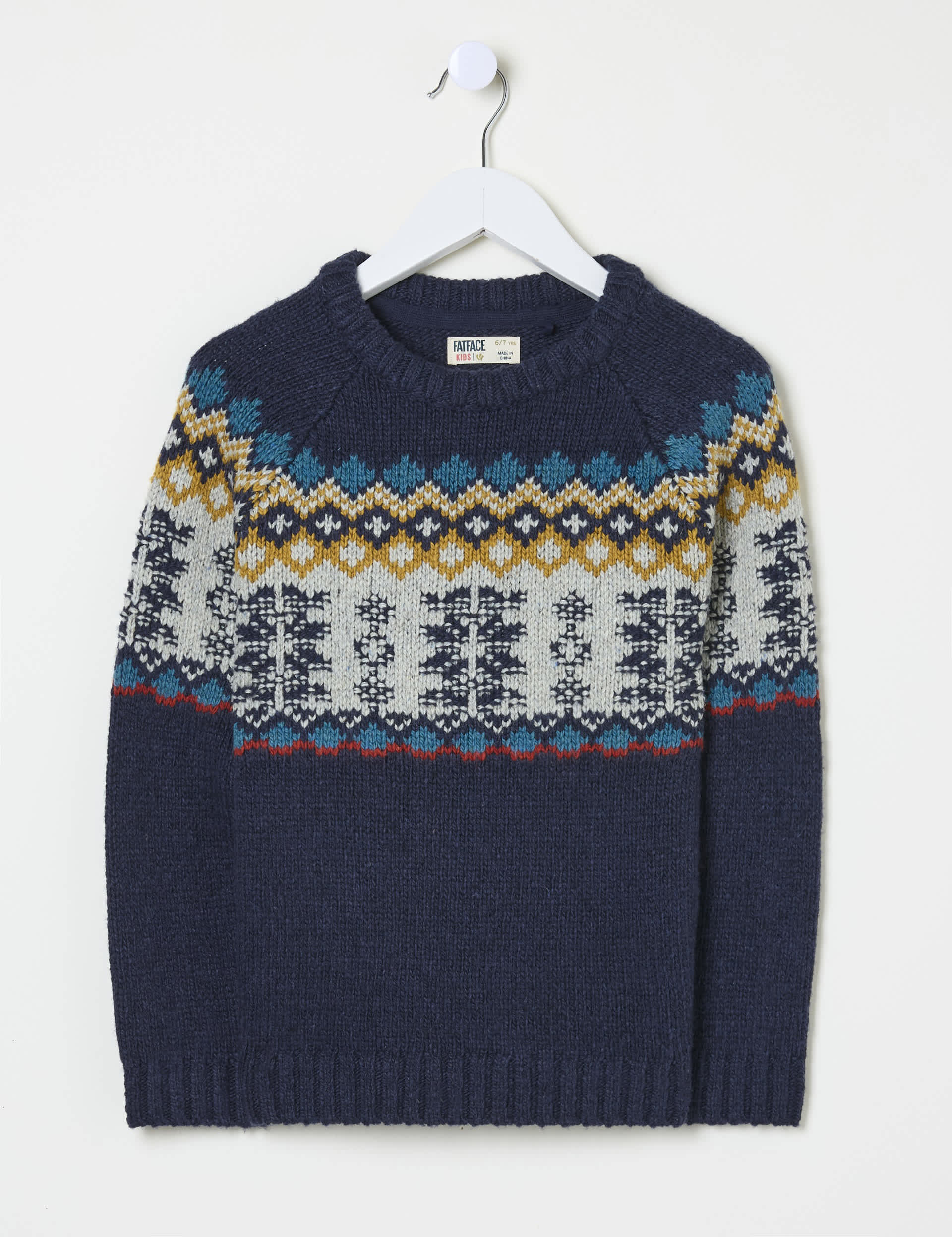 Fatface Boys Wool Blend Fair Isle Knitted Jumper (3-13 Yrs) - 7-8 Y - Navy Mix, Navy Mix