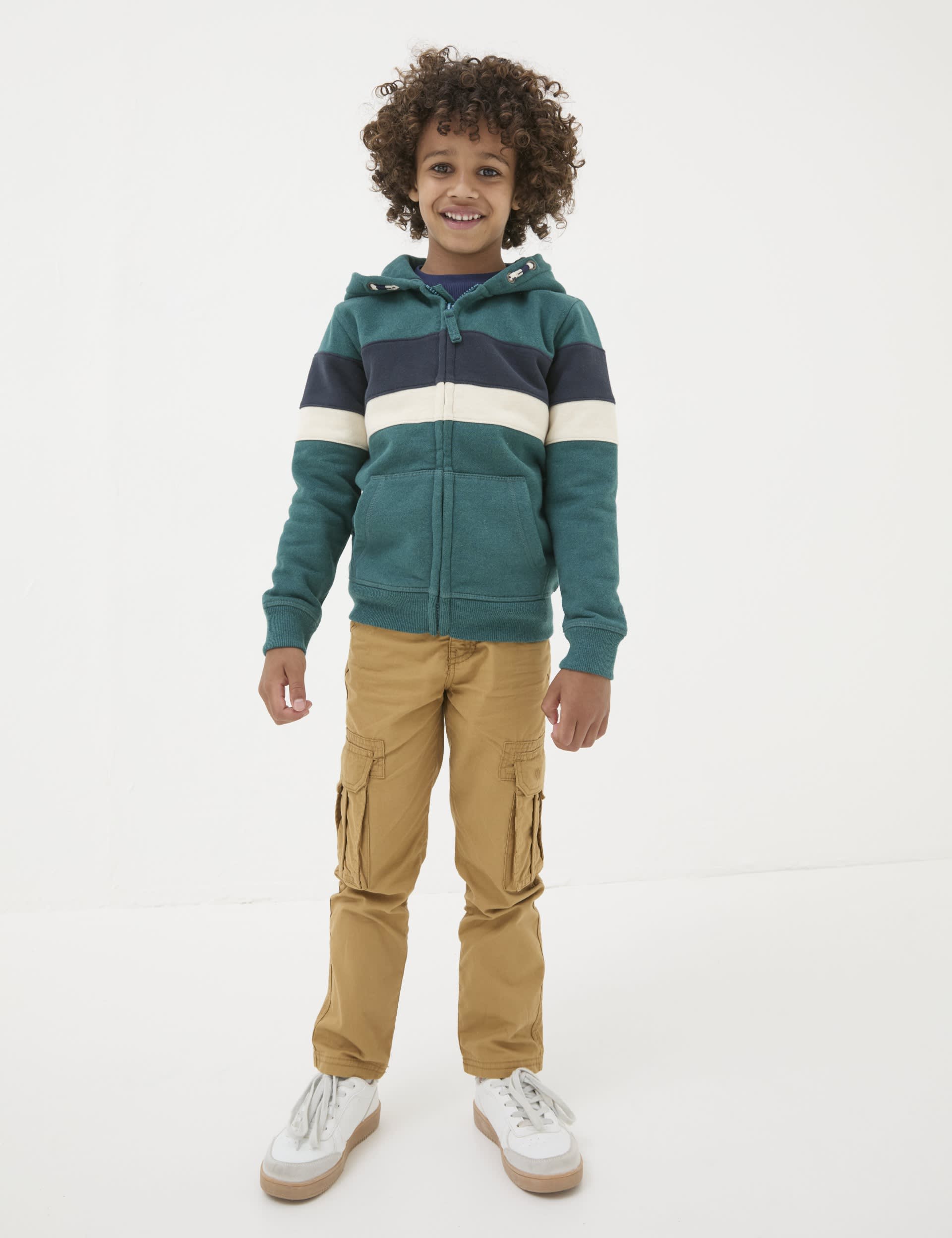 Fatface Boys Pure Cotton Colourblock Zip Through Hoodie (3-13 Yrs) - 8-9 Y - Green Mix, Green Mix