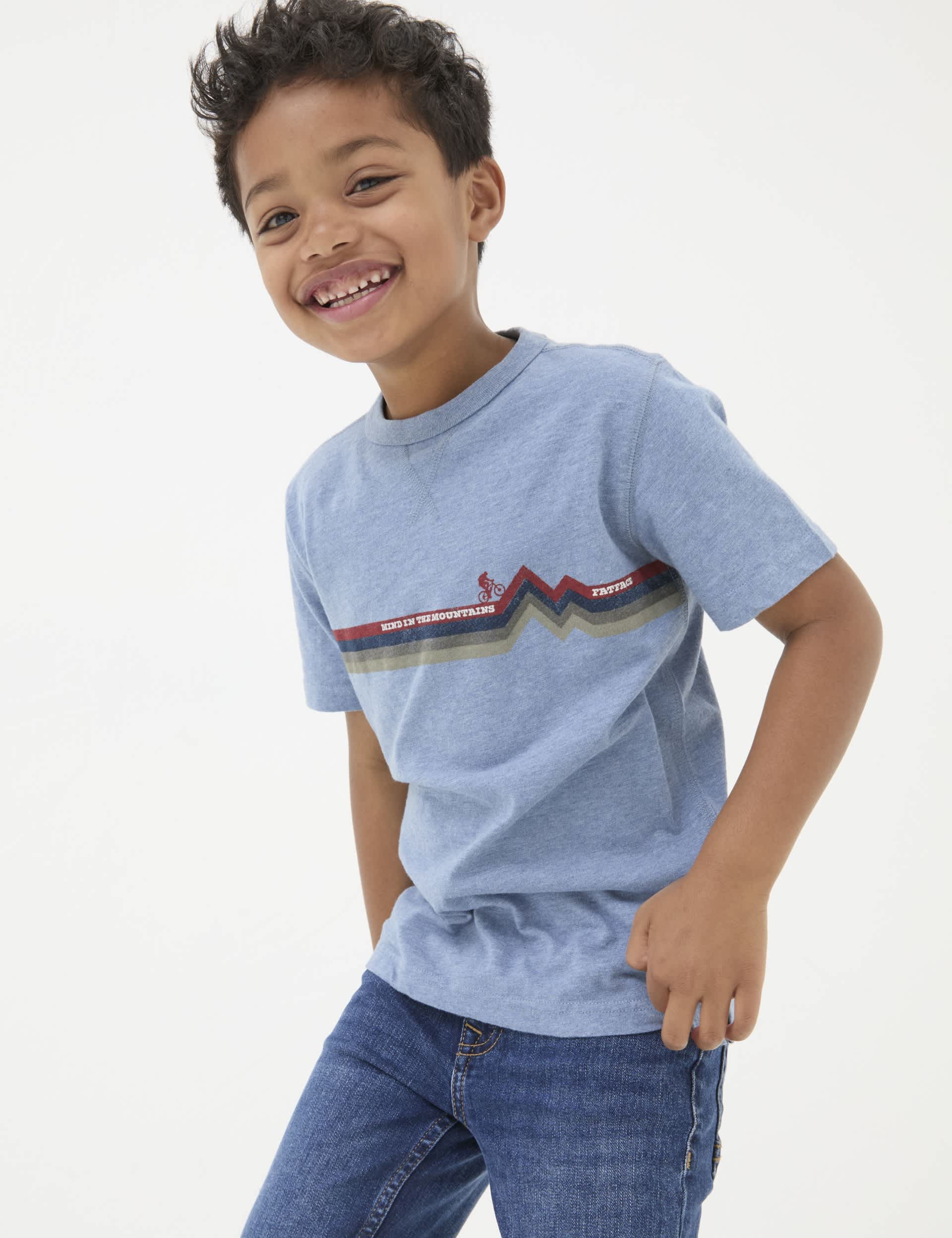 Fatface Boys Pure Cotton Bike T-Shirt (3-13 Yrs) - 4-5 Y - Blue Mix, Blue Mix