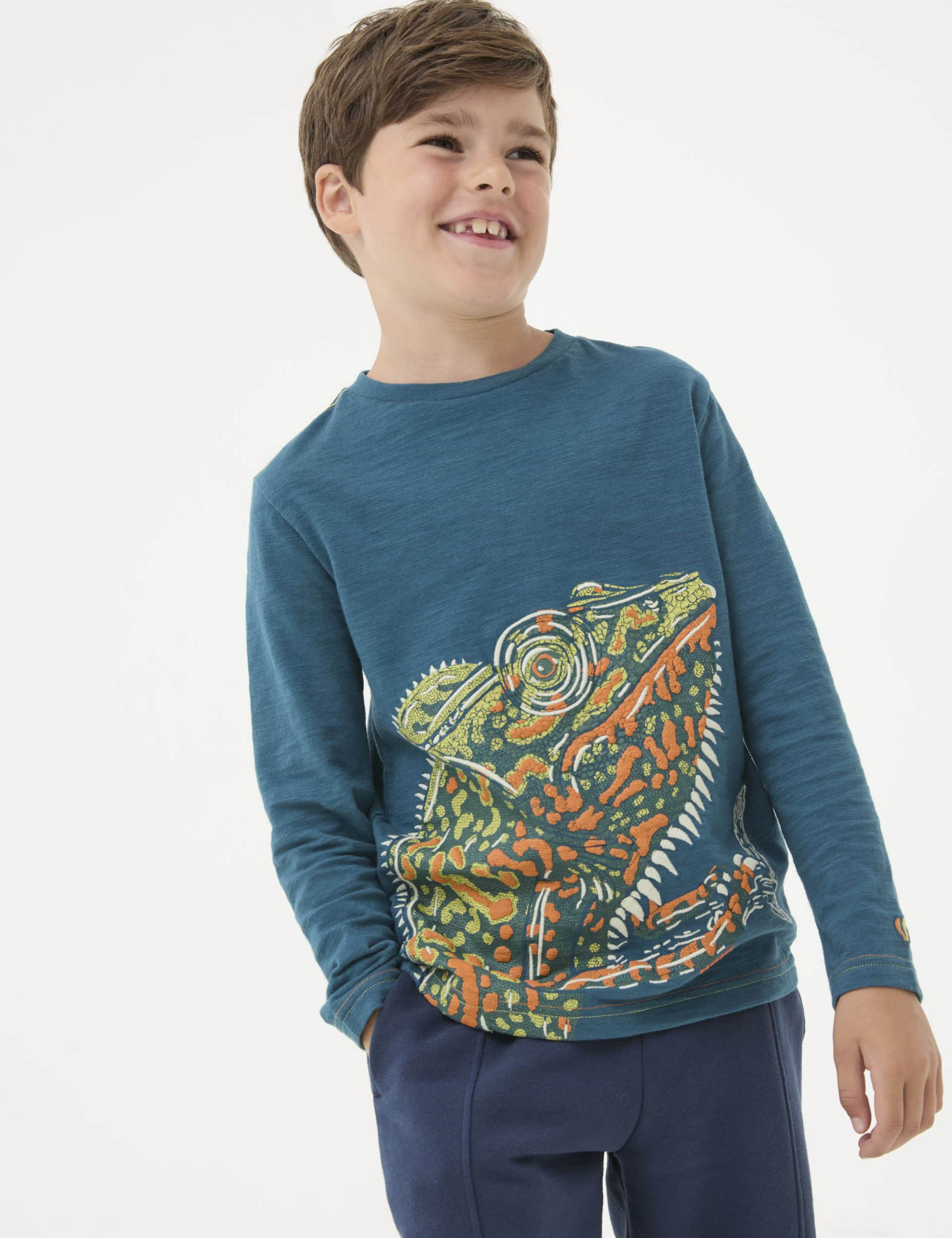 Fatface Boys Pure Cotton Chameleon T-Shirt (3-13 Yrs) - 9-10Y - Blue Mix, Blue Mix