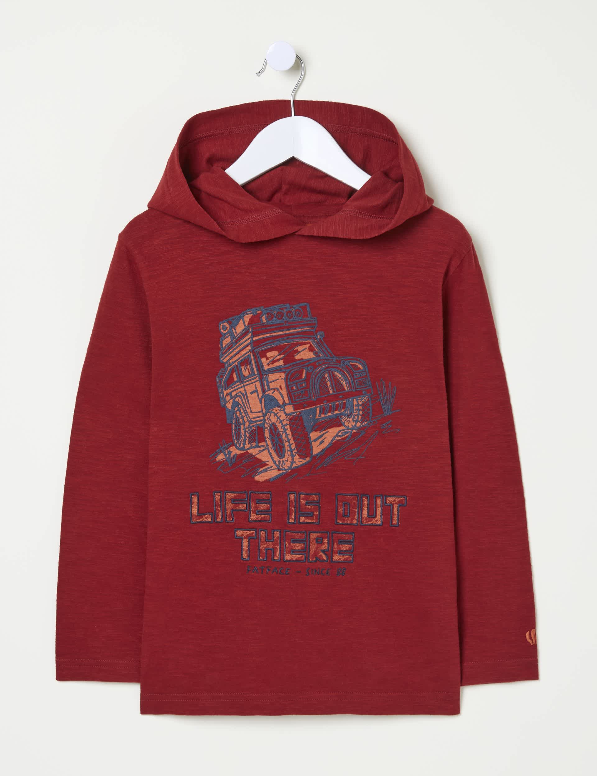 Fatface Boys Pure Cotton Jeep Hoodie (3-13 Yrs) - 8-9 Y - Red Mix, Red Mix