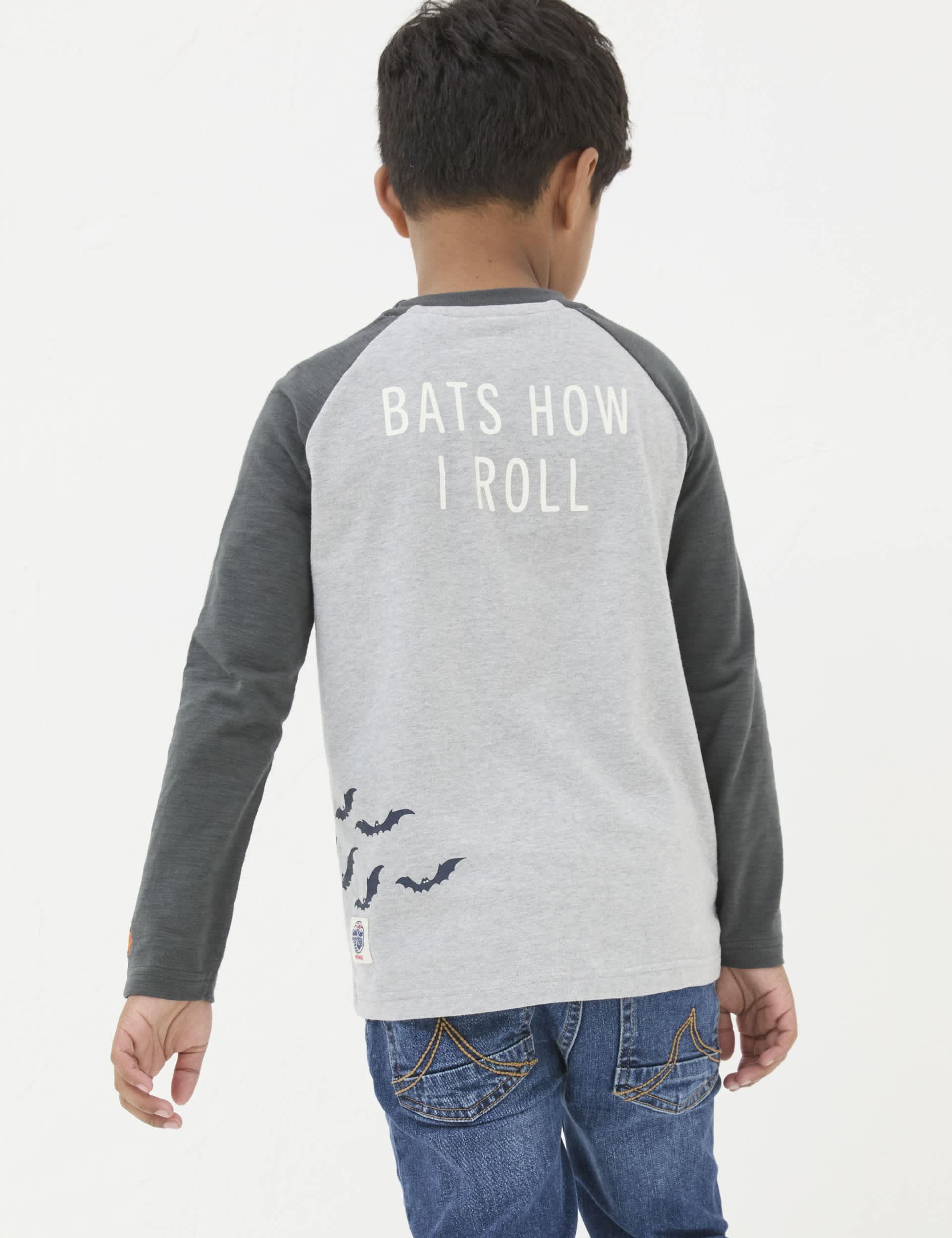 Fatface Boys Pure Cotton Bat T-Shirt (3-13 Yrs) - 9-10Y - Grey Mix, Grey Mix