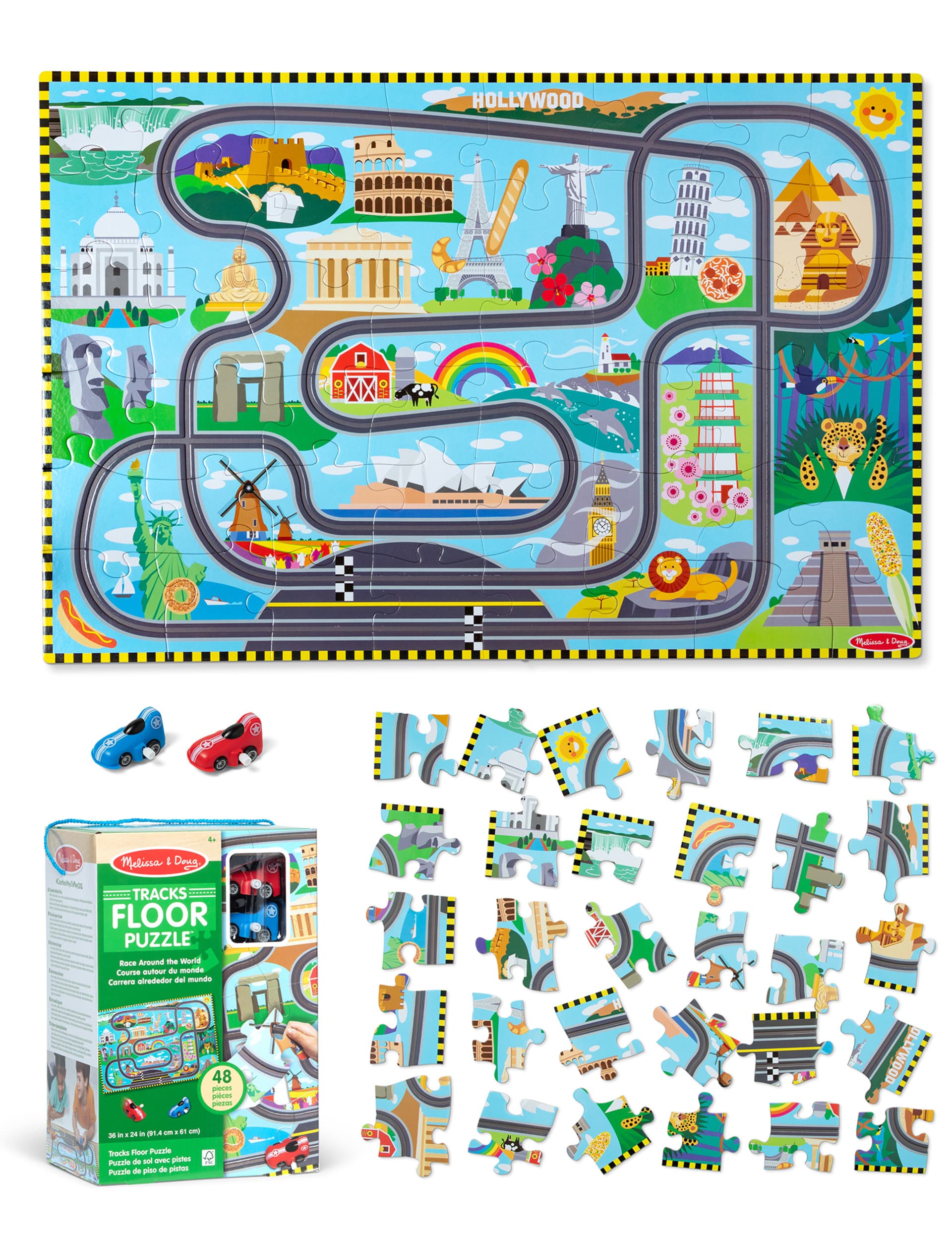 Melissa & Doug Race Track Floor Puzzle and Play Set (4-6 Yrs)