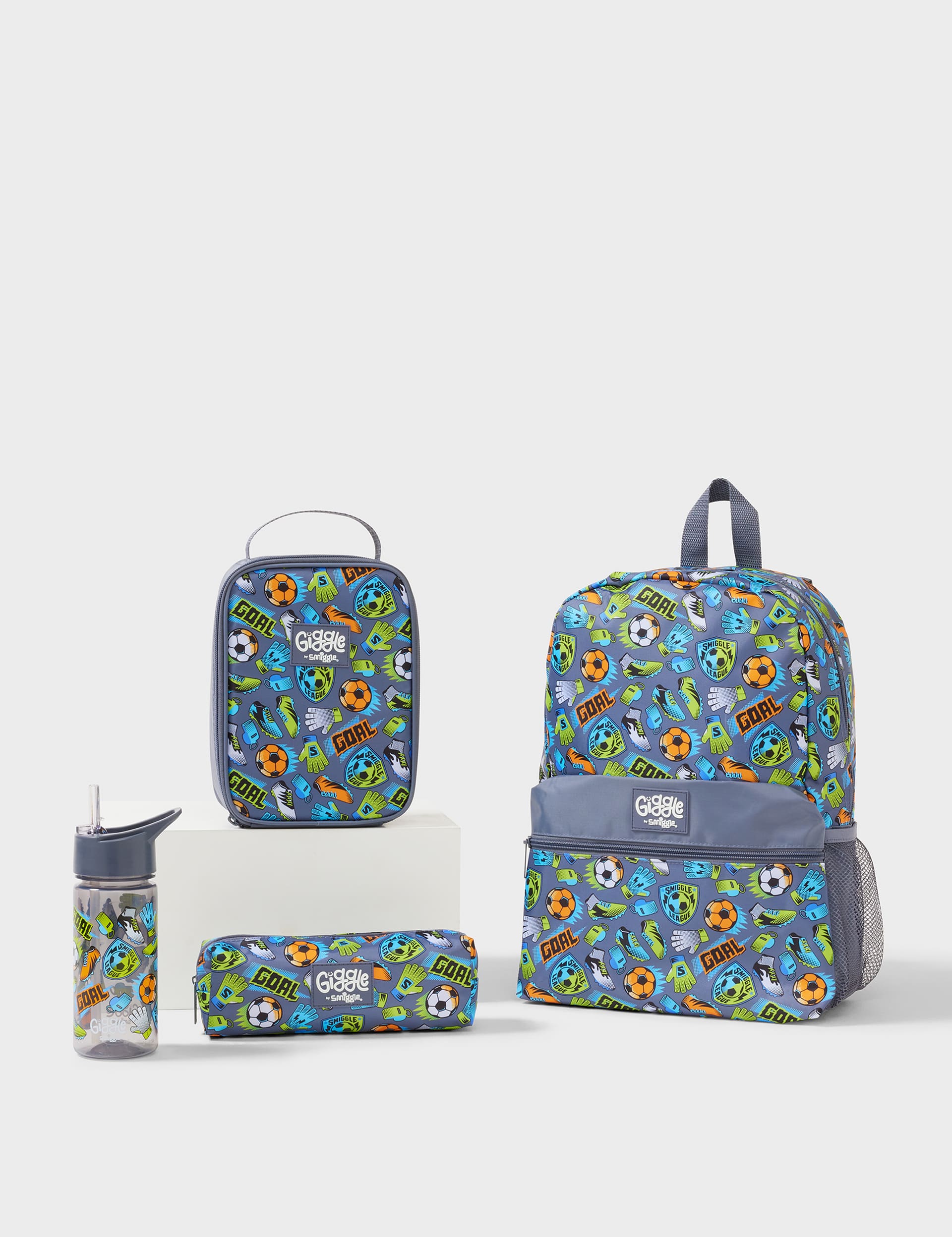 Smiggle Kids 4pc Printed Backpack Bundle (3+ Yrs) - Grey Mix, Grey Mix