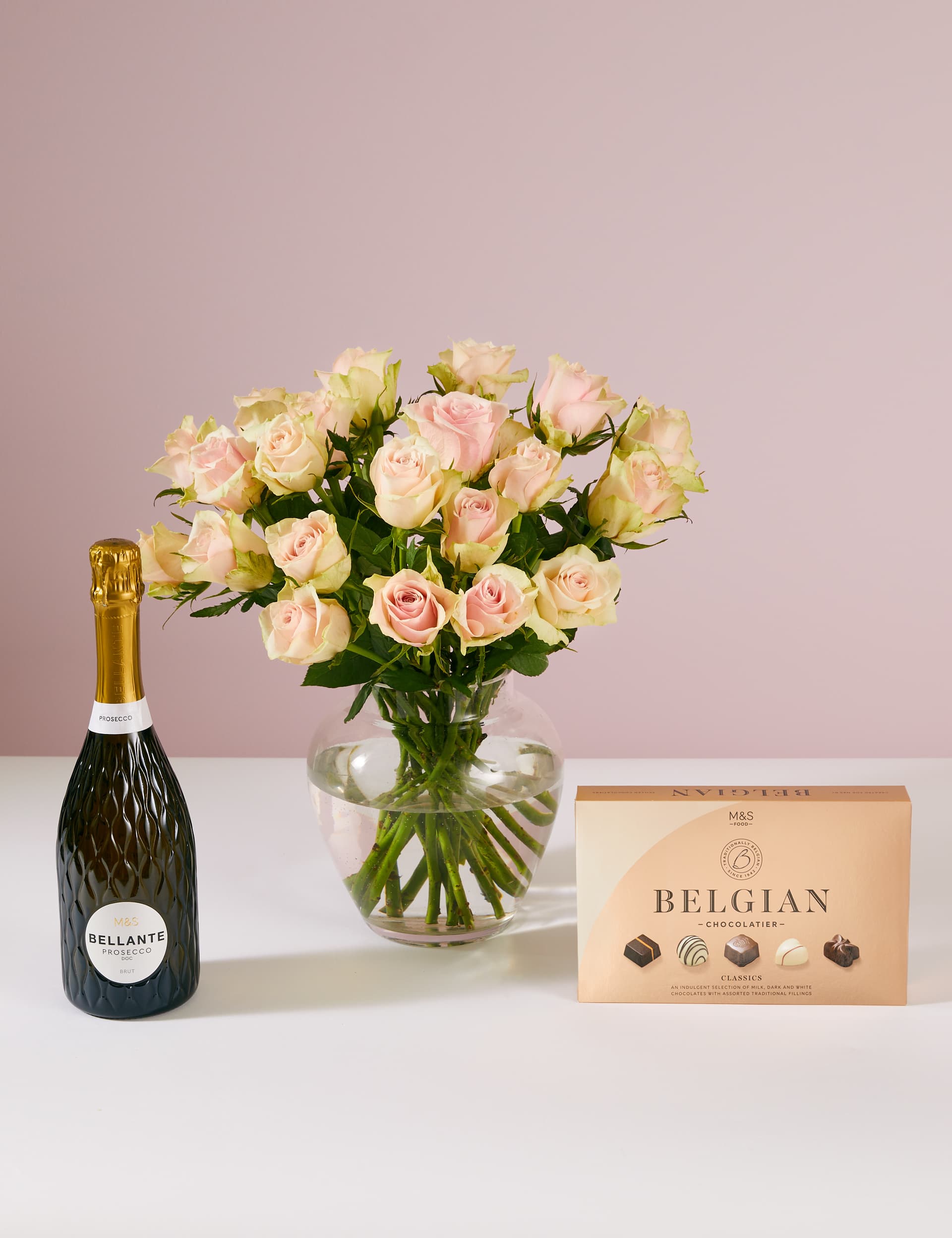 M&S Blush Rose Abundance, Belgian Chocolates & Bellante Prosecco