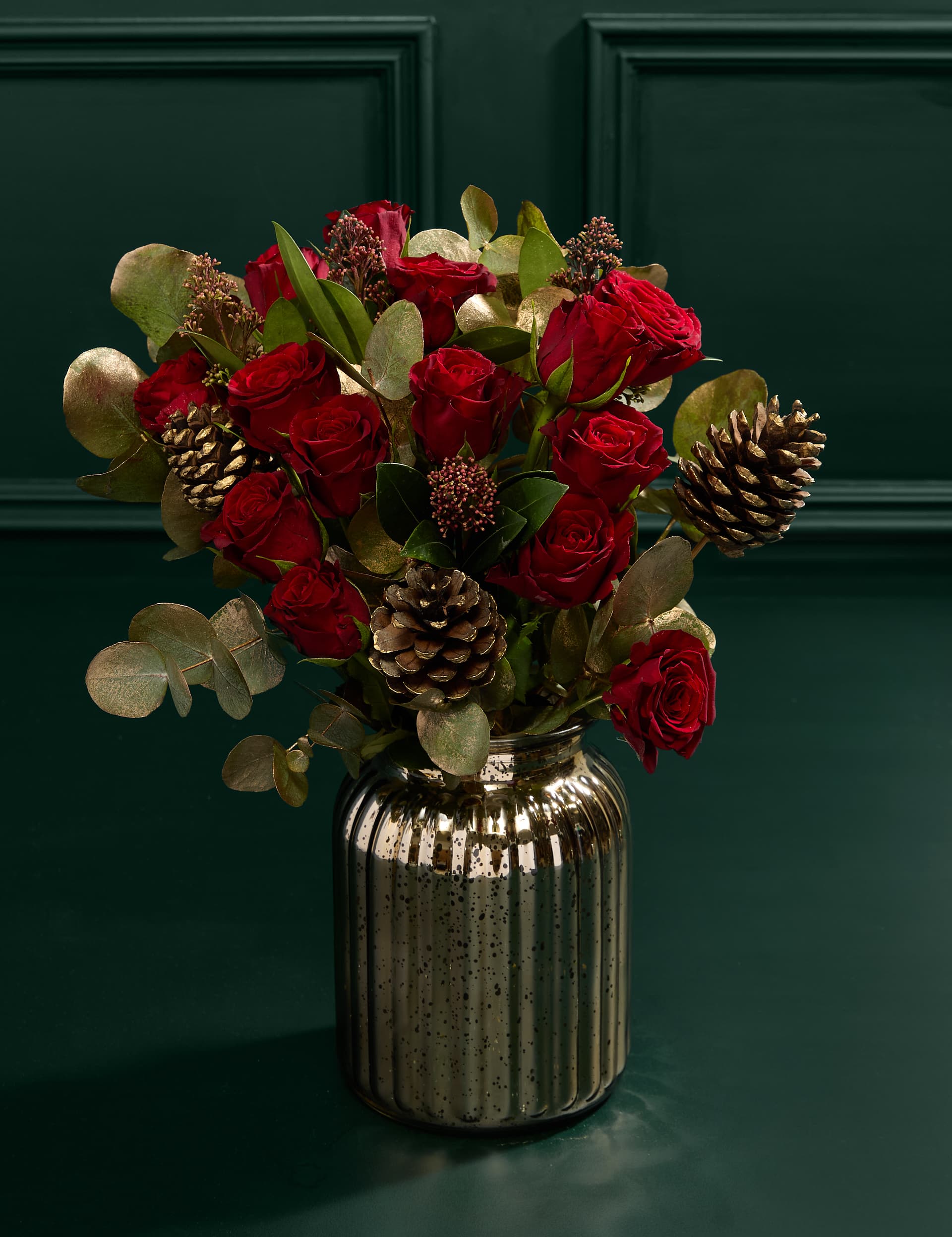 M&S Red Roses & Skimmia with Vase (Delivery from 27 Nov)