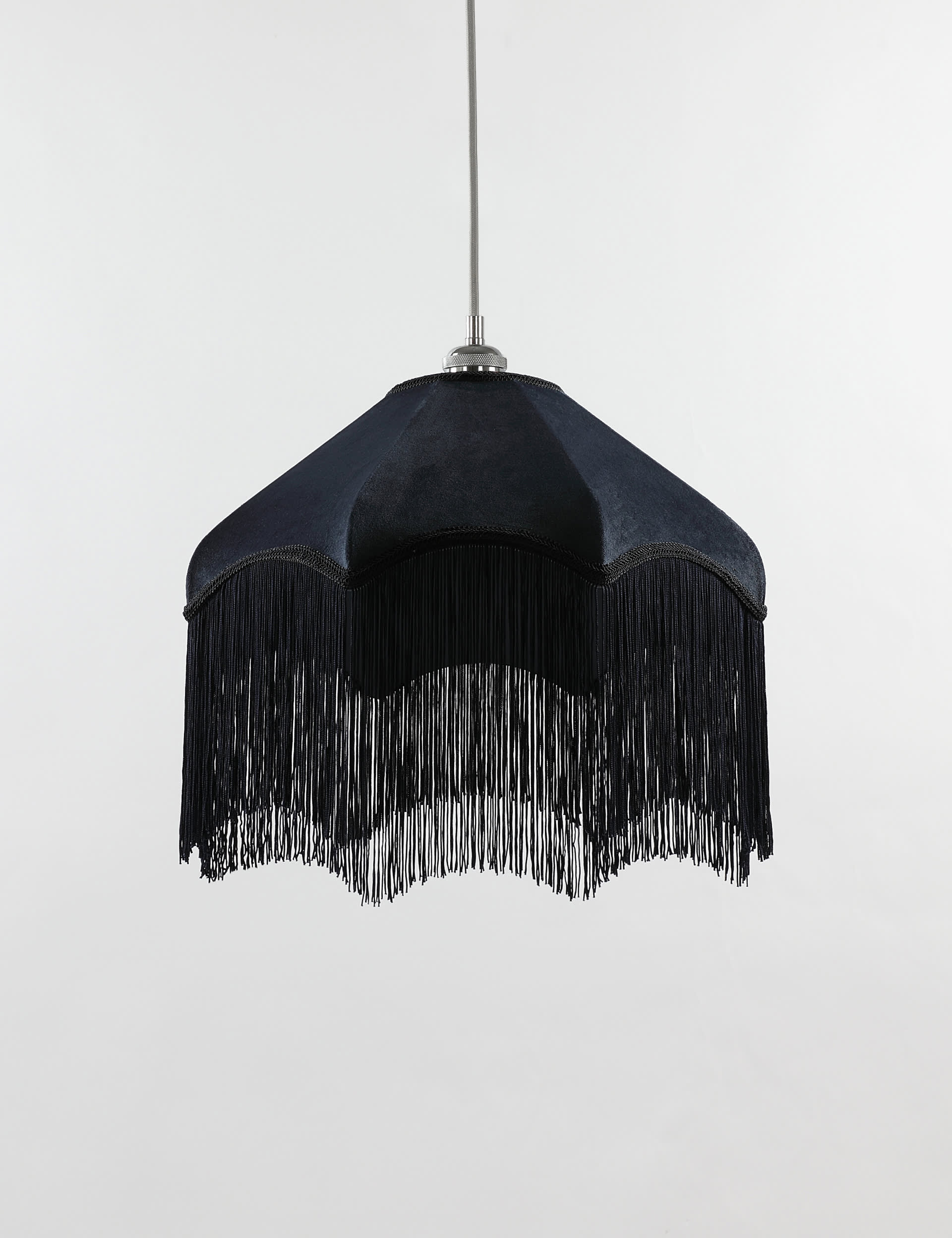 M&S Fringed Velvet Lamp Shade - Navy, Navy,Dark Green,Ochre,Pink