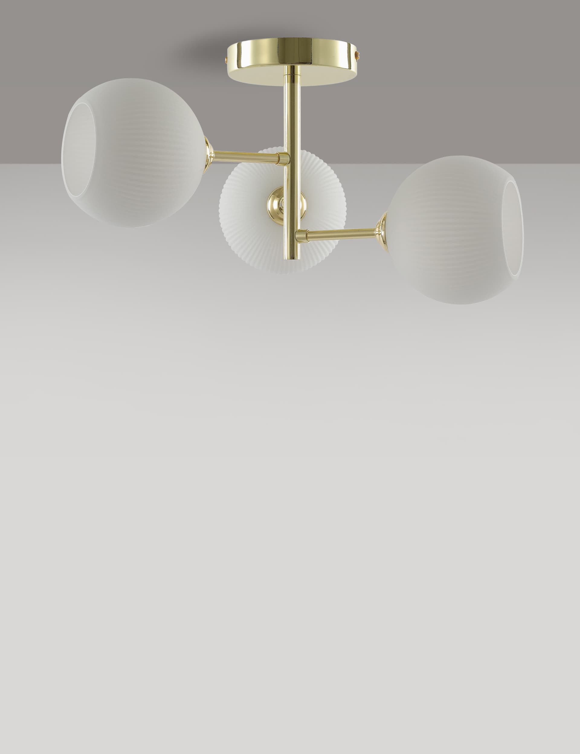 M&S Ribbed Globe Flush Ceiling Light - Polished Brass, Polished Brass