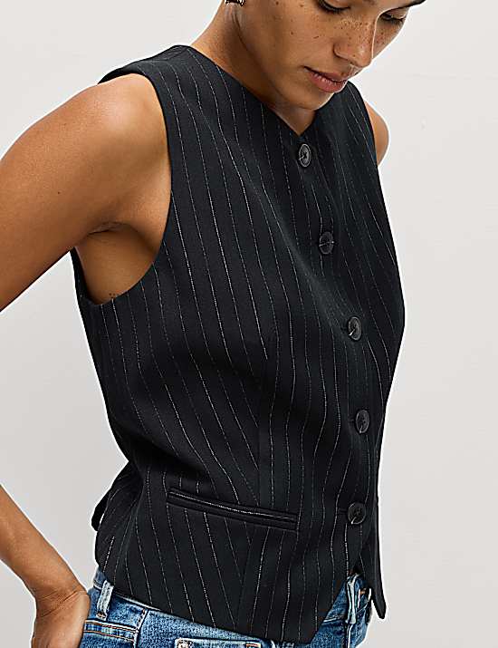 Tailored Striped Longline Waistcoat