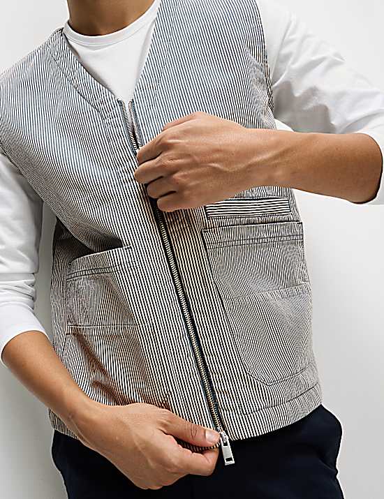 Tailored Striped Longline Waistcoat