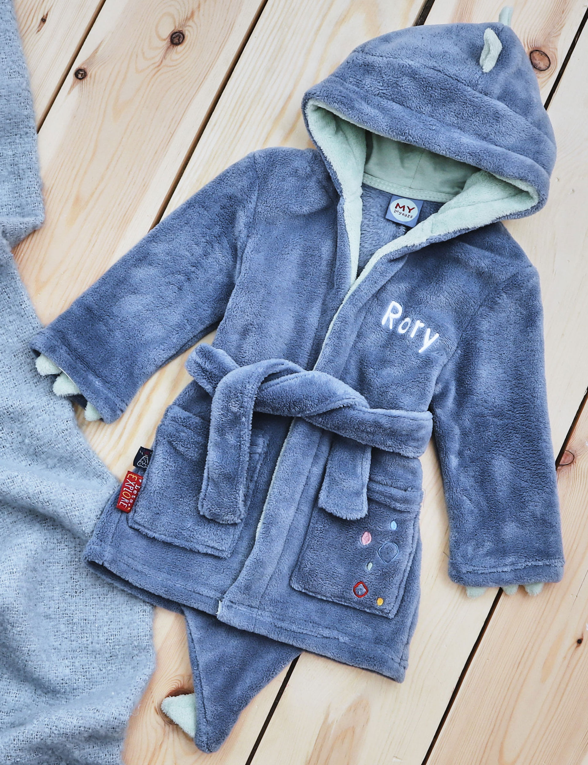 Personalised Dinosaur Fleece Dressing Gown (6 Mths-7 Mths) 2 of 5