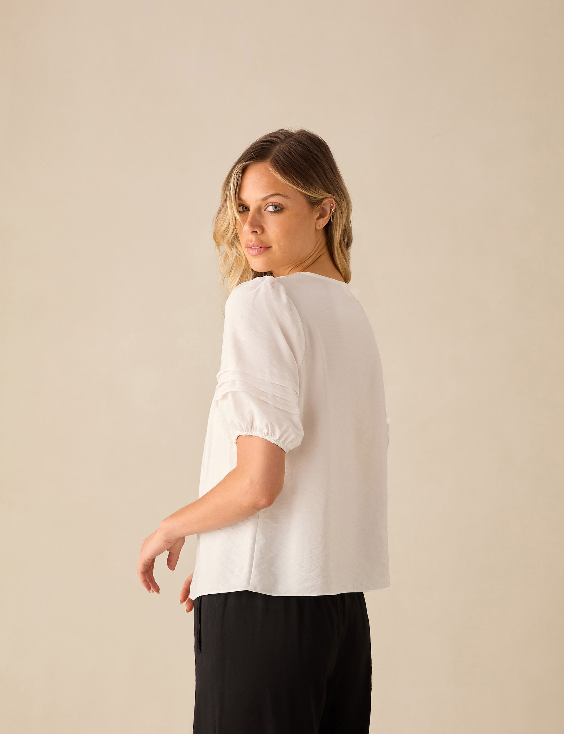 V-Neck Pleat Detail Puff Sleeve Top | RO&ZO | M&S
