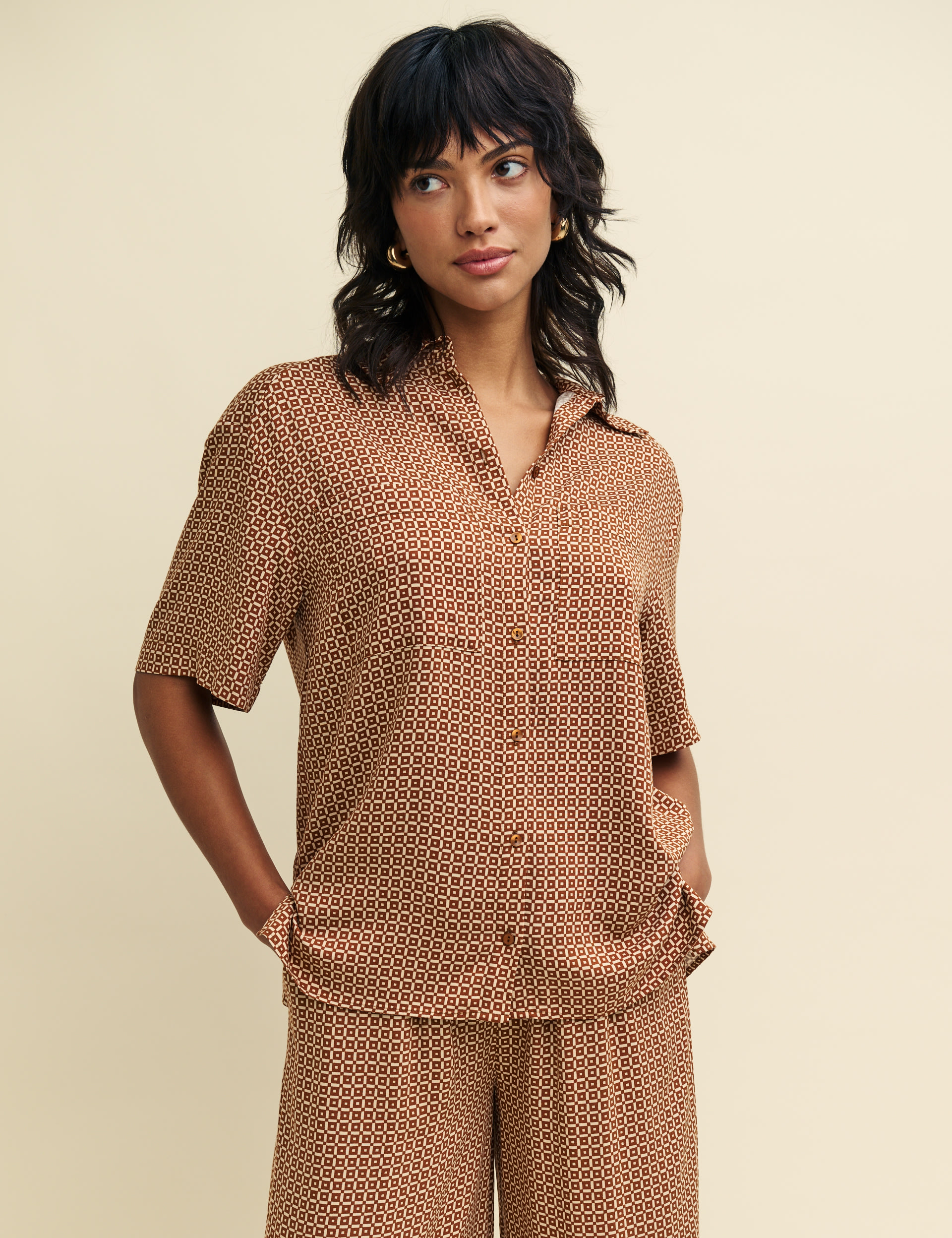 Geometric Collared Relaxed Shirt 1 of 6