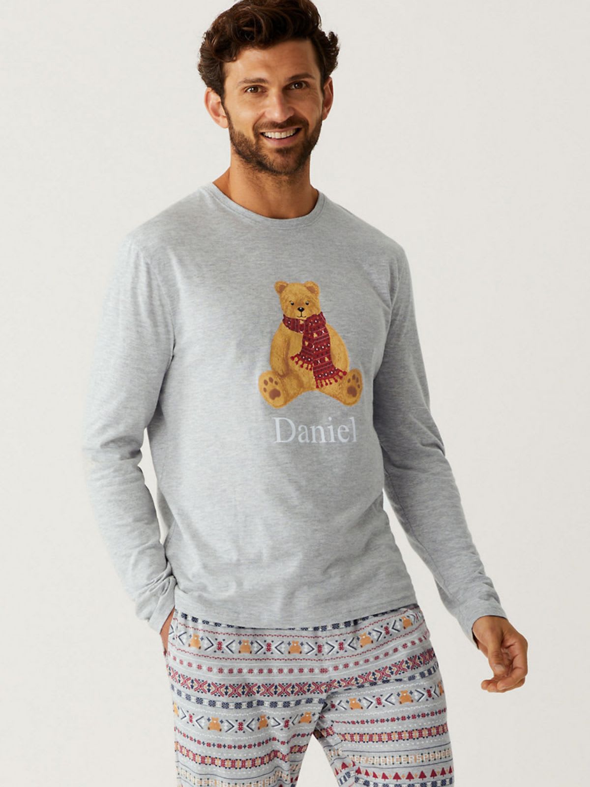 Personalised men’s Spencer Bear pyjamas. Shop now