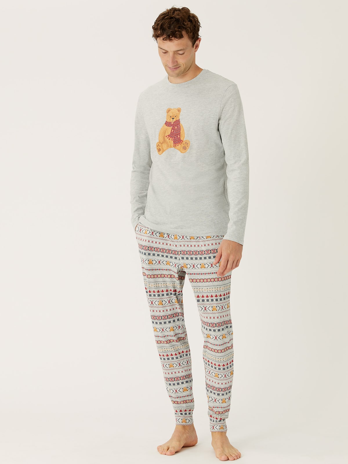 Man wearing Spencer Bear pyjama set. Shop now