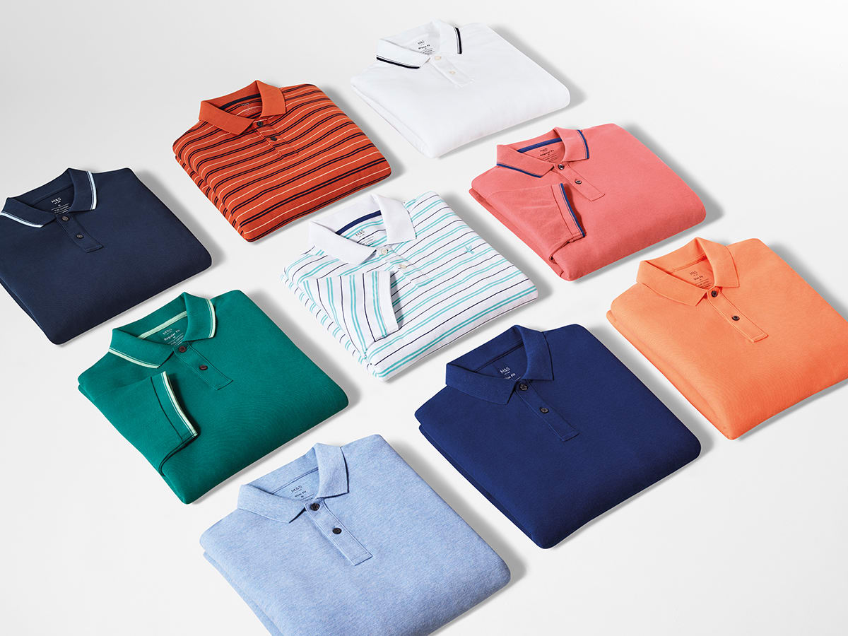 A selection of colourful polo shirts