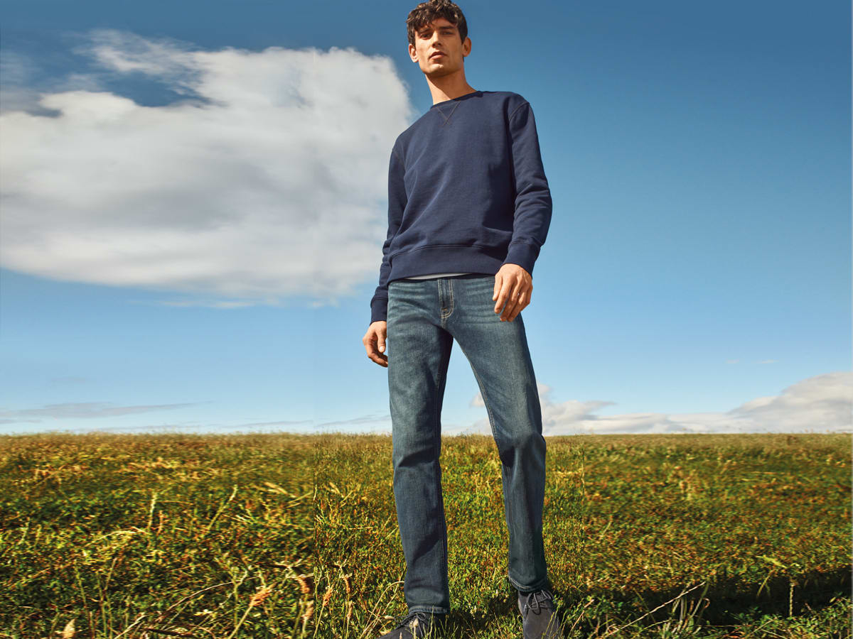 Man wearing vintage-wash jeans