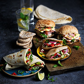 Salad wraps, pittas and rolls