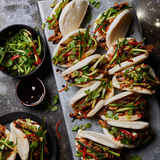 Sticky shredded turkey bao buns