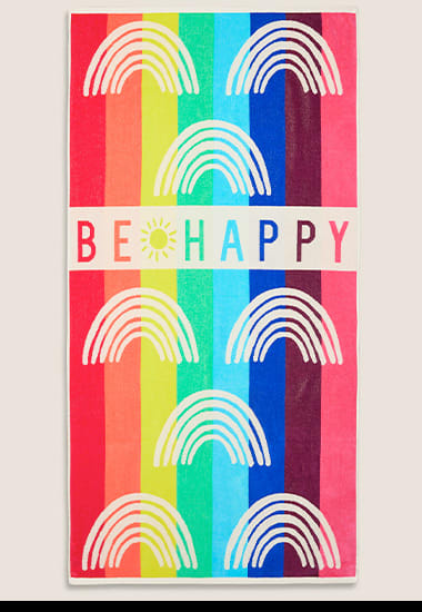 Rainbow-striped beach towel