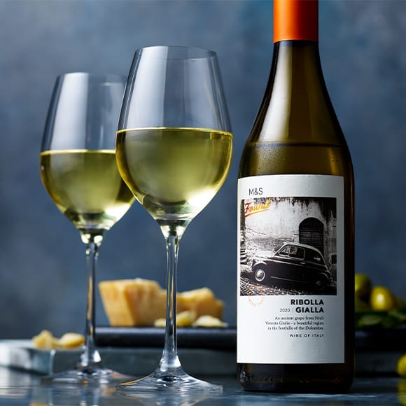 Glasses and bottle of ribolla gialla 