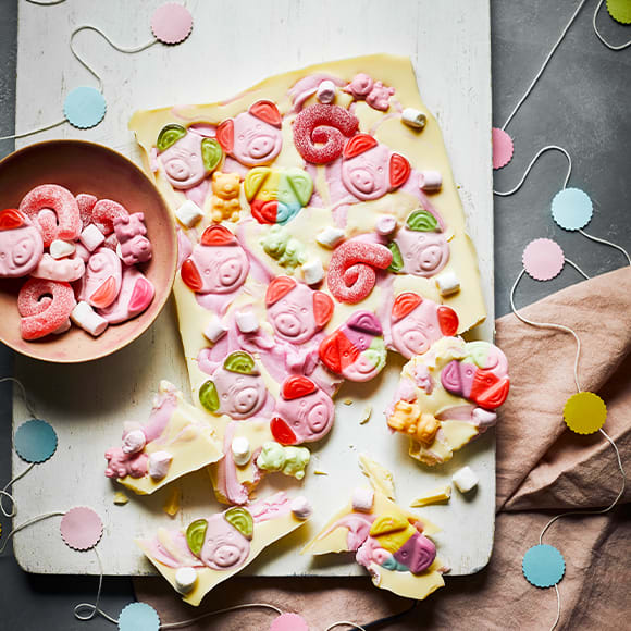 Percy Pig chocolate bark