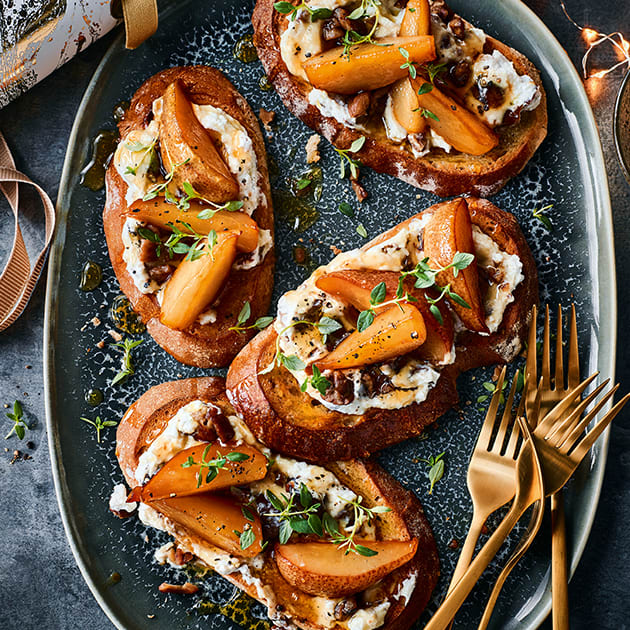 Pear, ricotta and chestnut bruschetta 