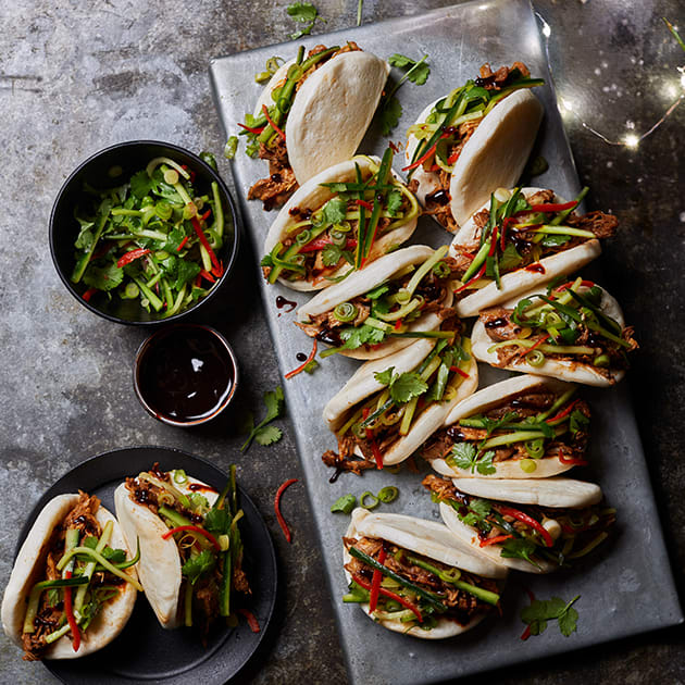 Sticky shredded turkey bao buns